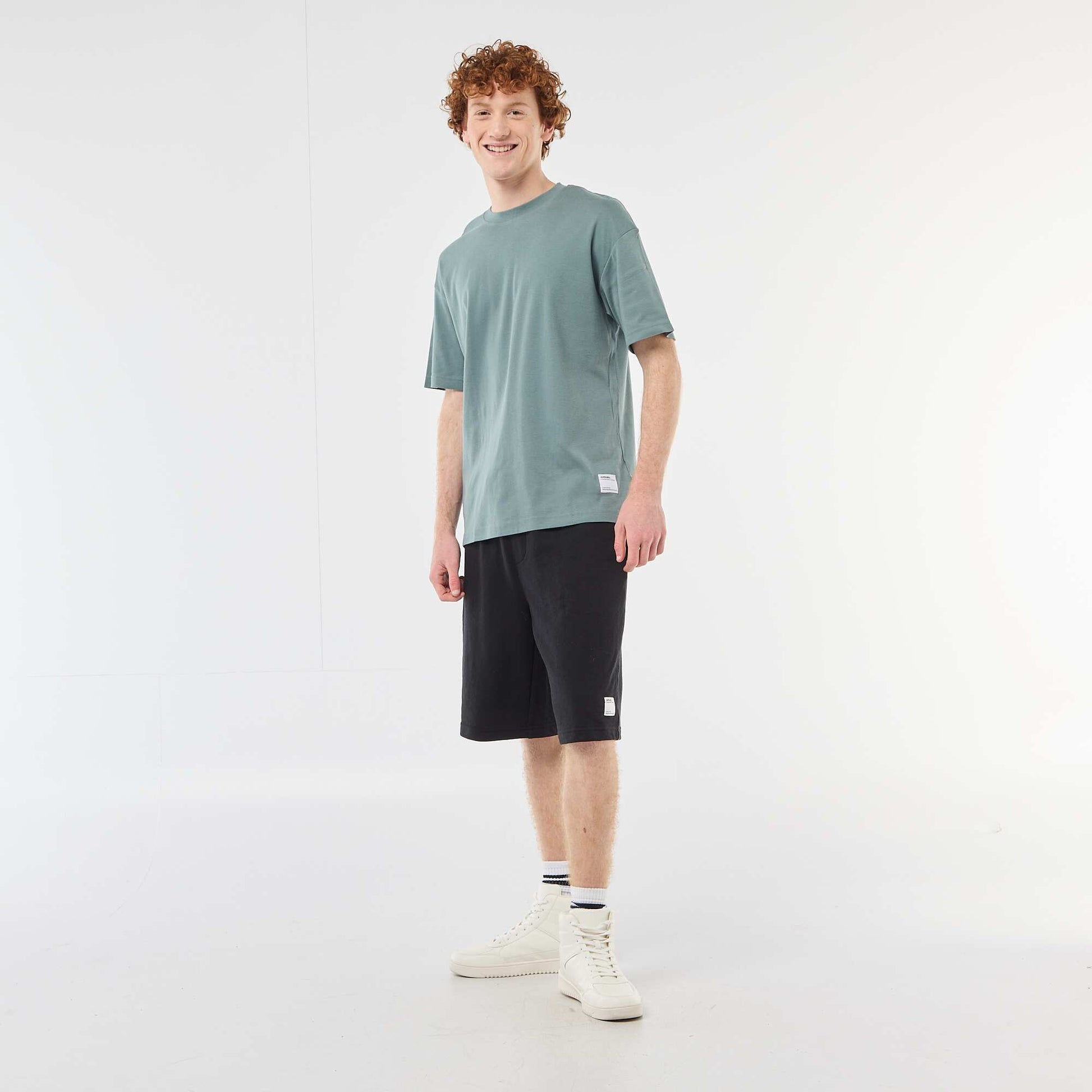 Round neck cotton T-shirt BLUE