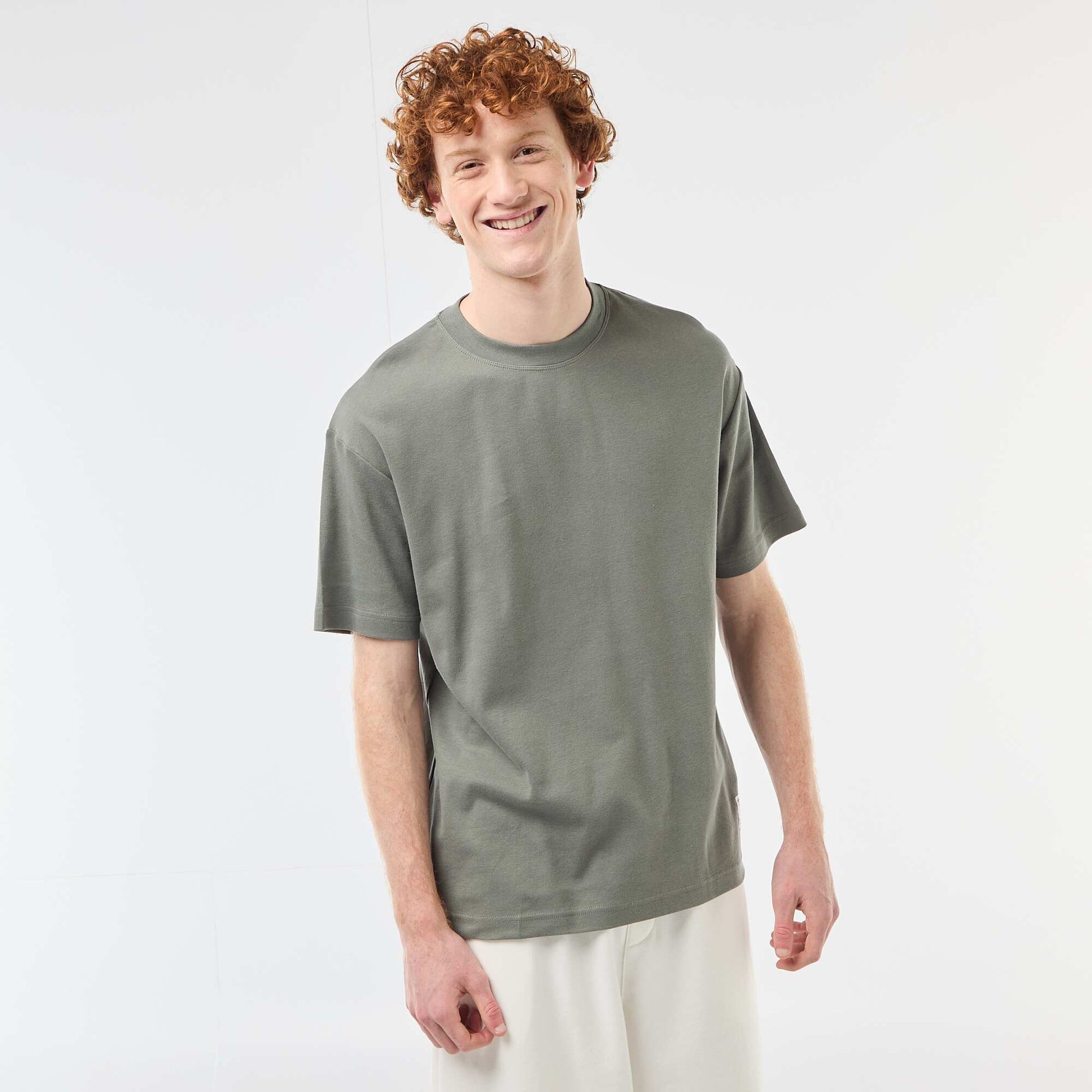 Round neck cotton T-shirt KHAKI