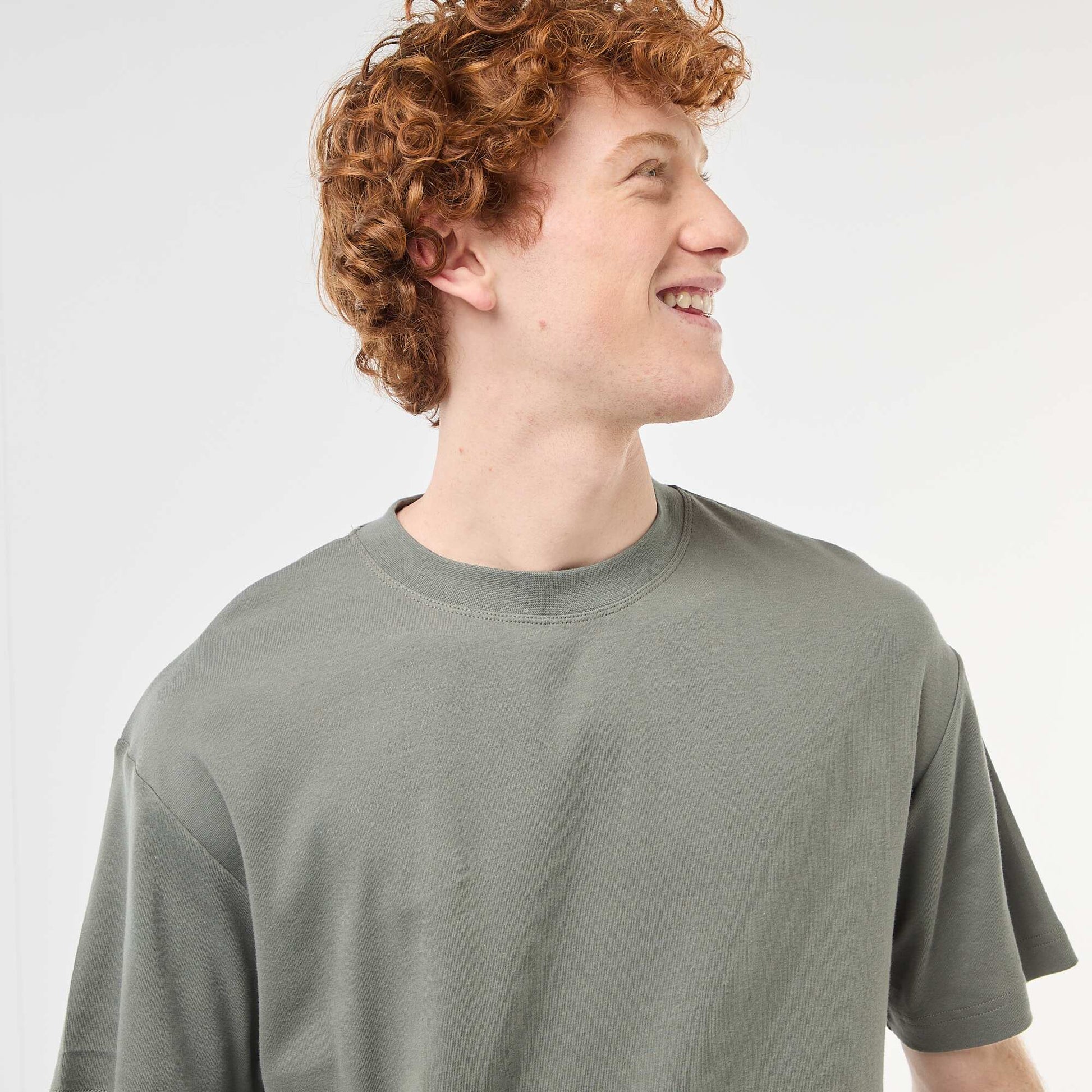 Round neck cotton T-shirt KHAKI