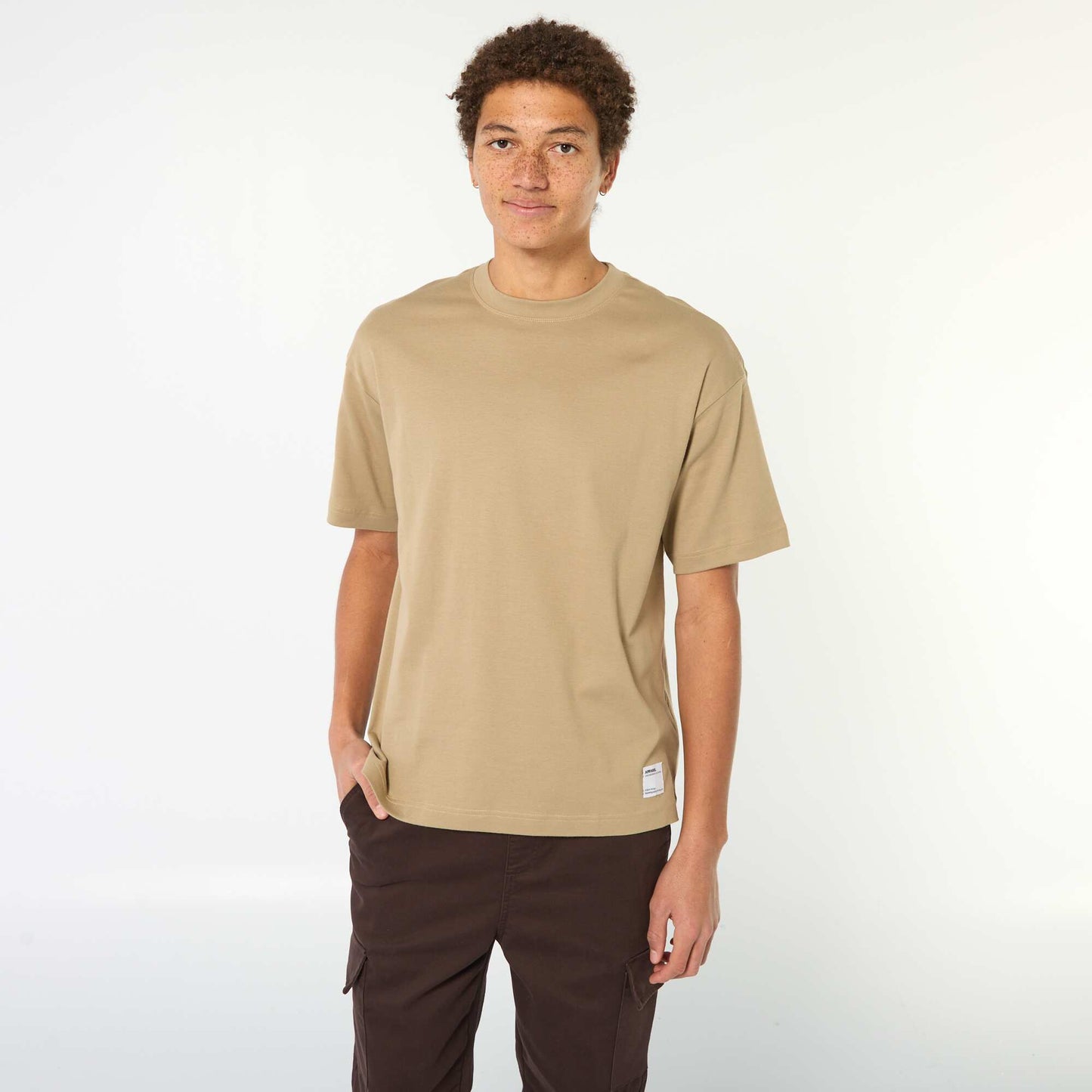 Round neck cotton T-shirt BEIGE