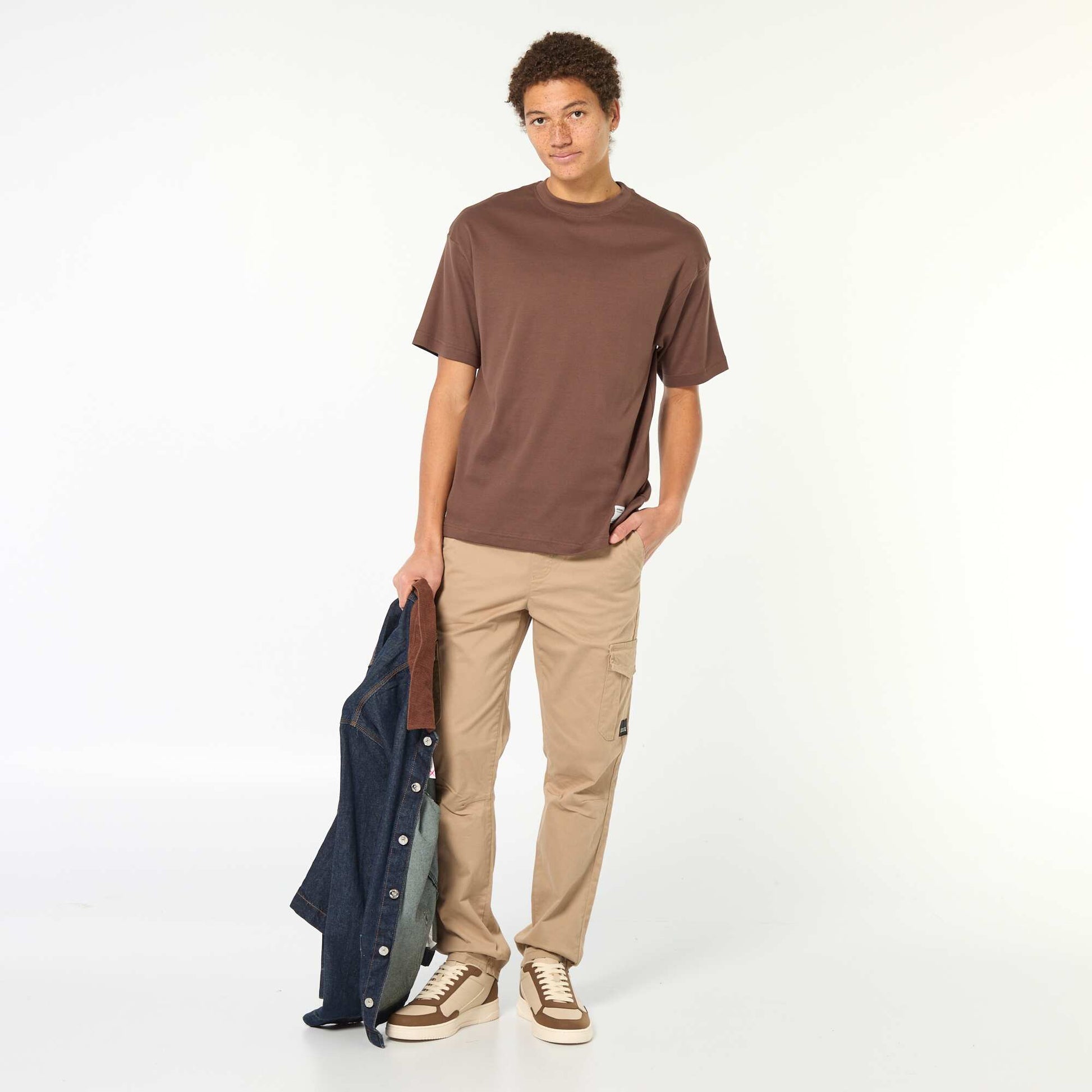 Round neck cotton T-shirt BROWN