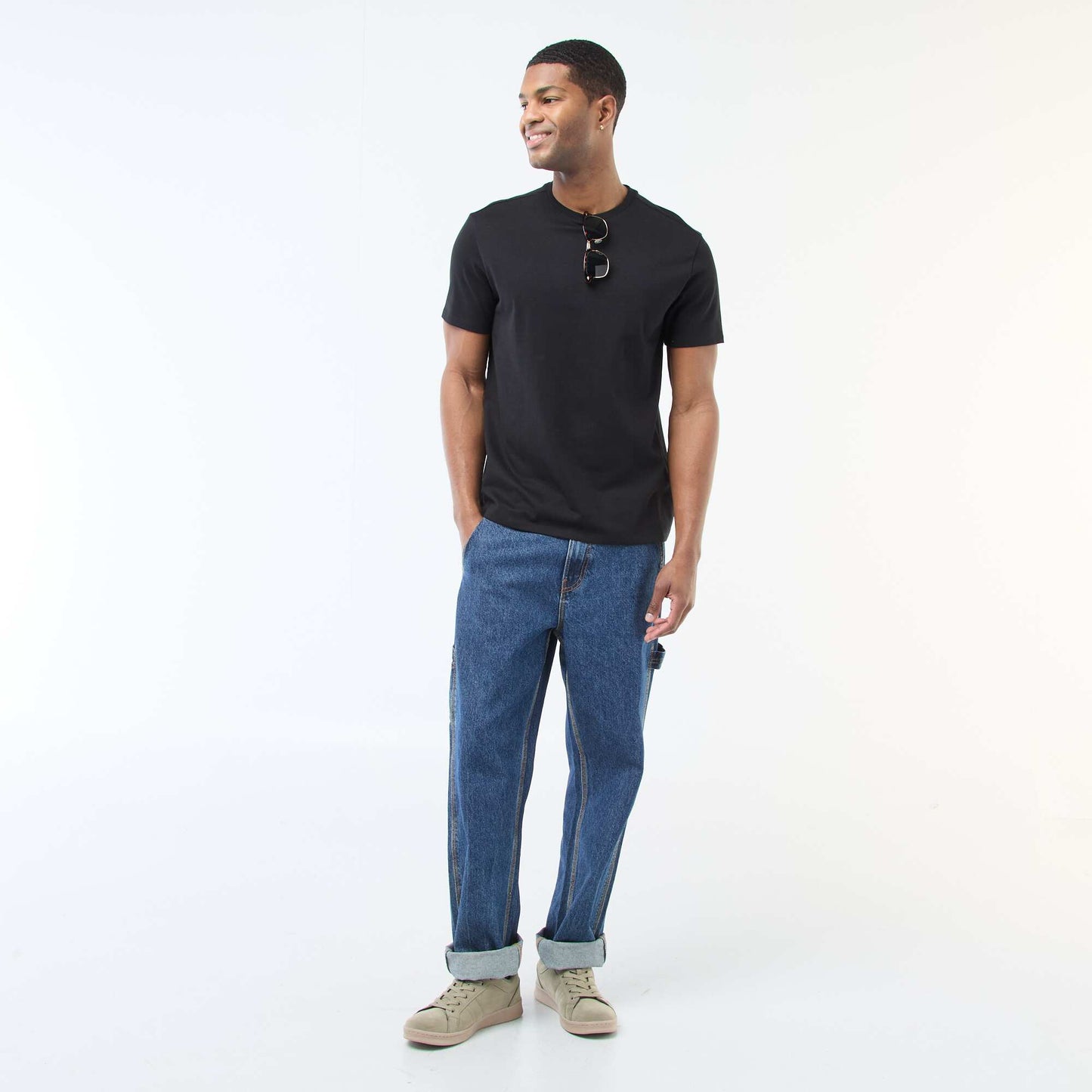 Round-neck cotton T-shirt BLACK