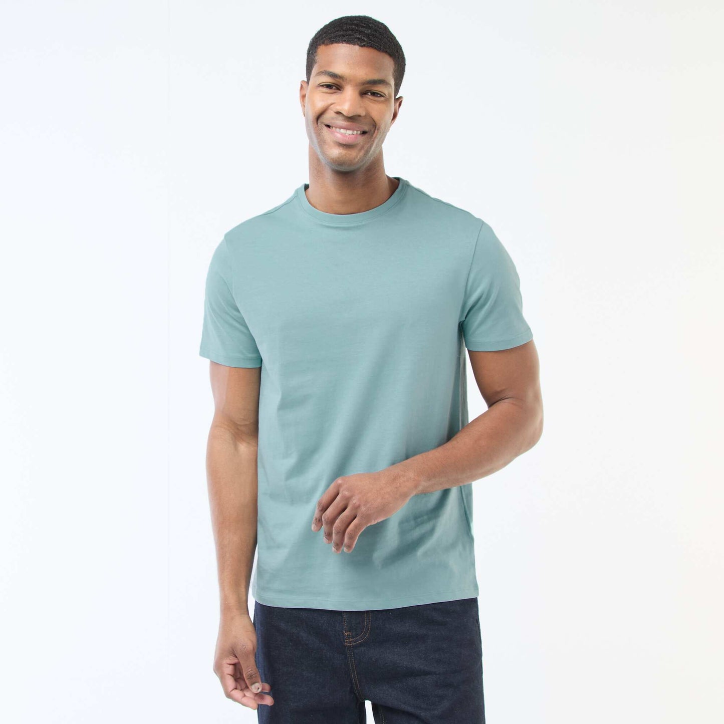 Round-neck cotton T-shirt BLUE