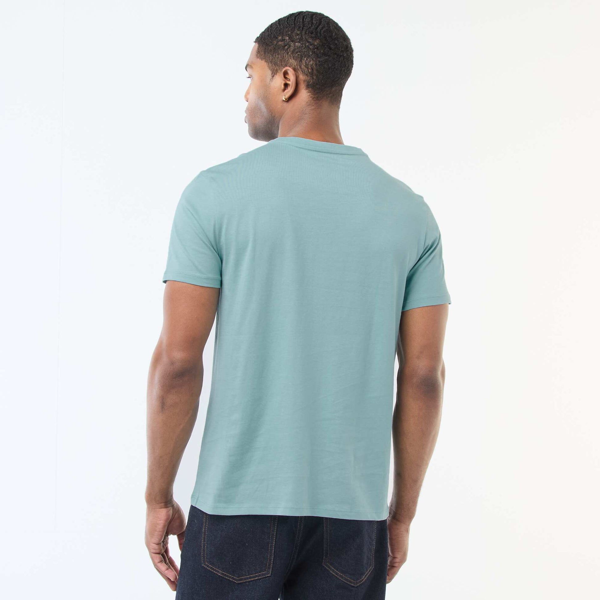 Round-neck cotton T-shirt BLUE