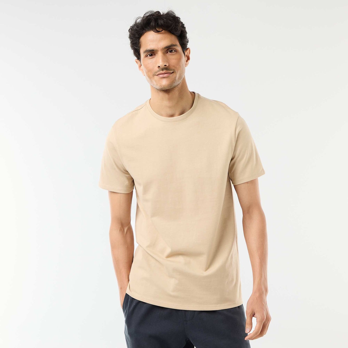 Round-neck cotton T-shirt BEIGE