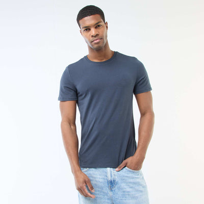 Round-neck cotton T-shirt BLUE