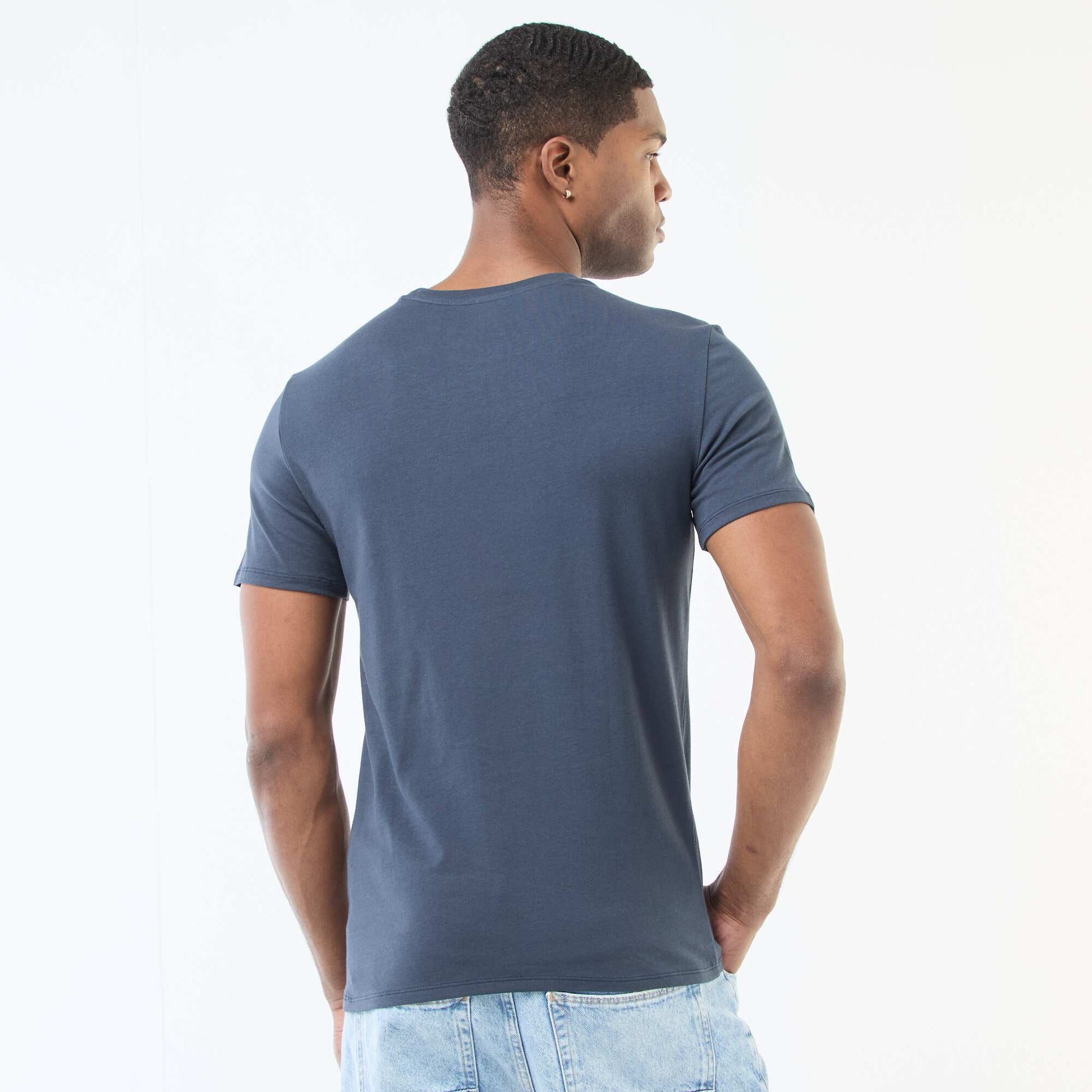 Round-neck cotton T-shirt BLUE
