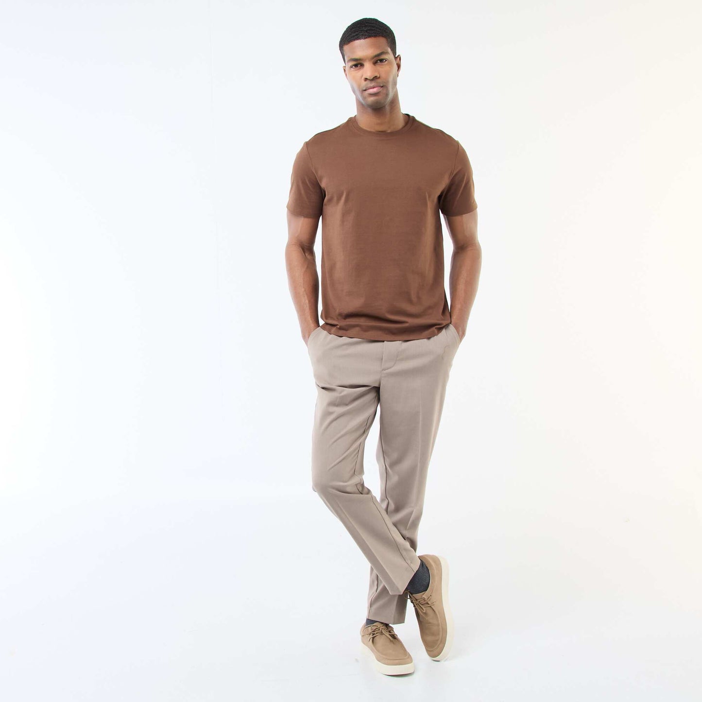 Round-neck cotton T-shirt BROWN