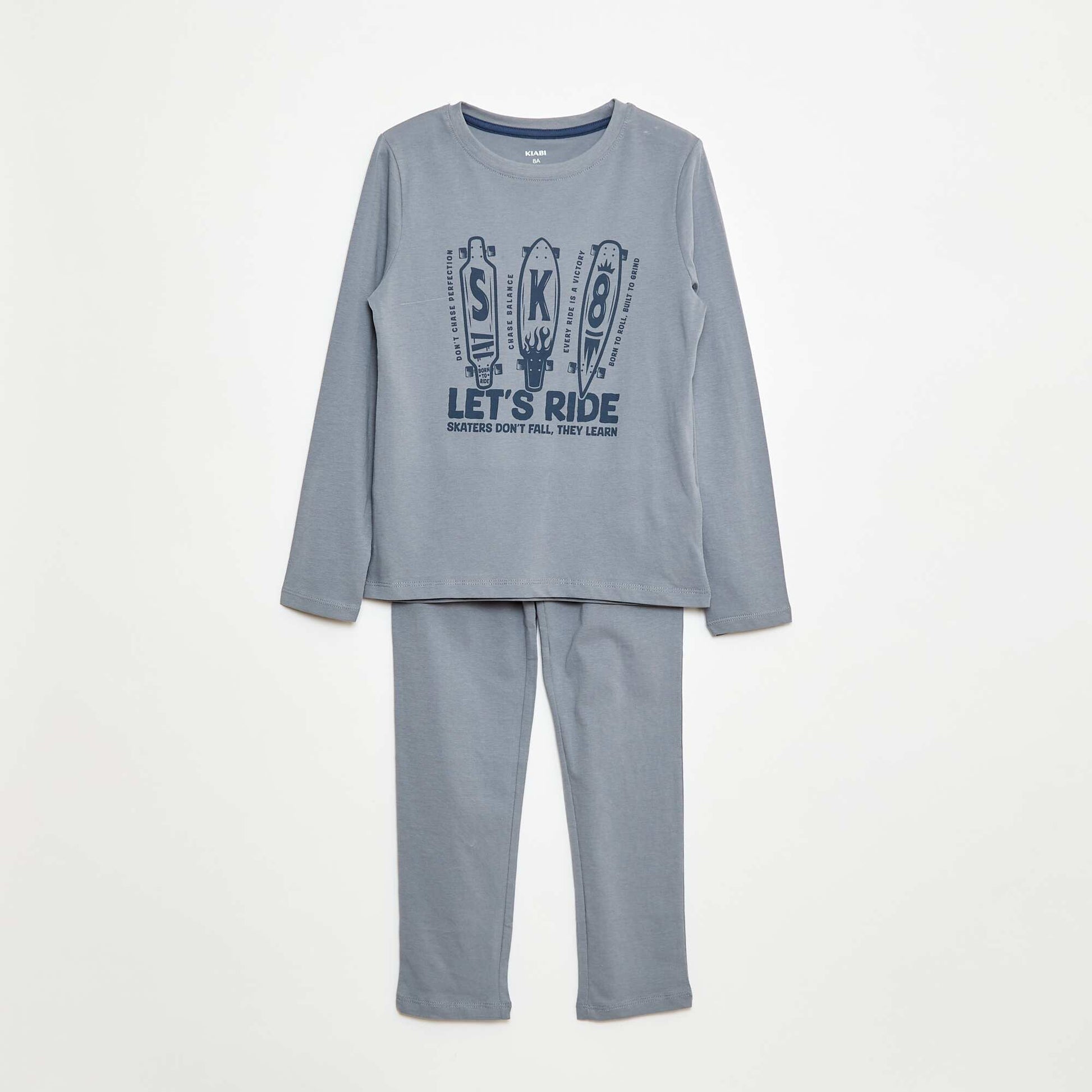 Printed Jersey Long Pajamas - 2 Piece Set BLUE