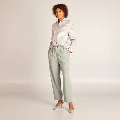 Striped poplin shirt BEIGE