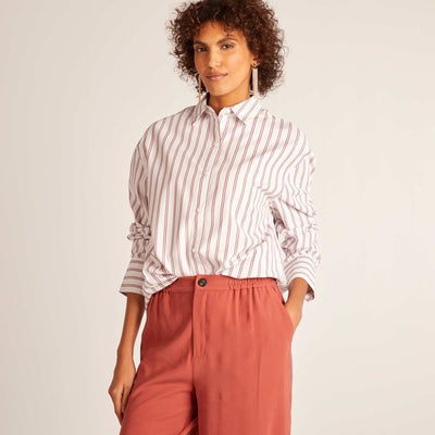 Striped poplin shirt BROWN