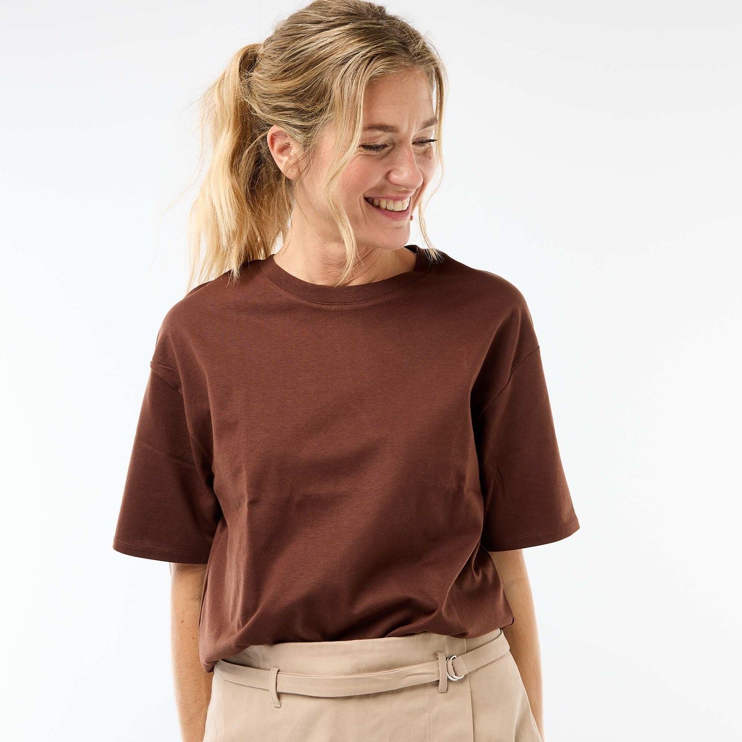 Oversized round neck T-shirt BROWN