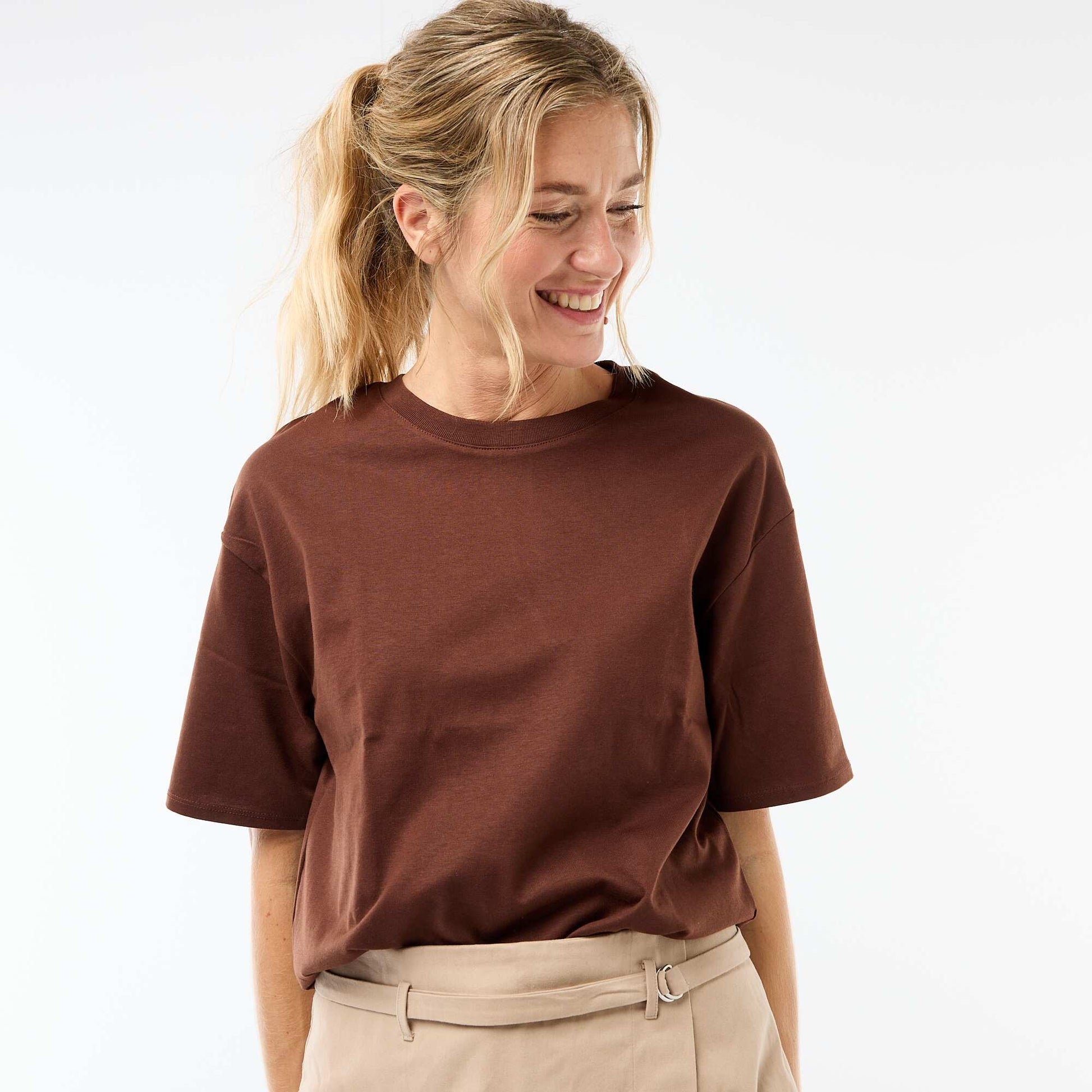 Oversized round neck T-shirt BROWN