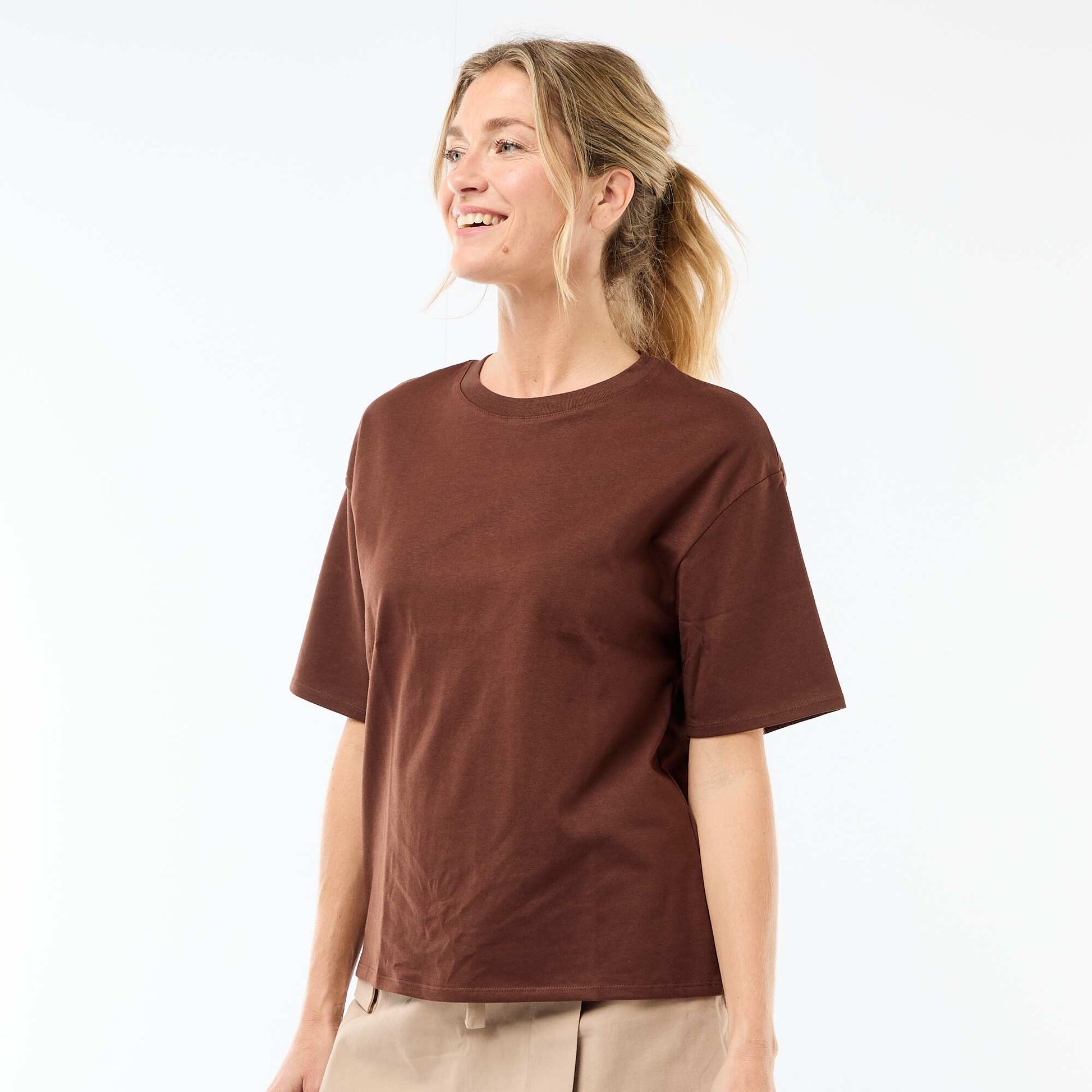 Oversized round neck T-shirt BROWN