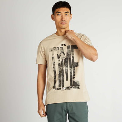 Short-sleeved printed T-shirt BEIGE