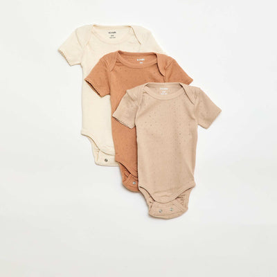 Plain knit grow-with-them bodysuits - Pack of 3 BEIGE