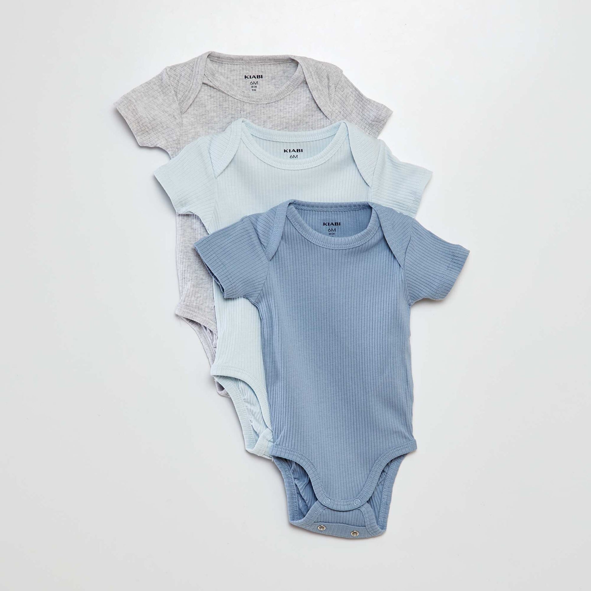 Plain knit grow-with-them bodysuits - Pack of 3 BLUE