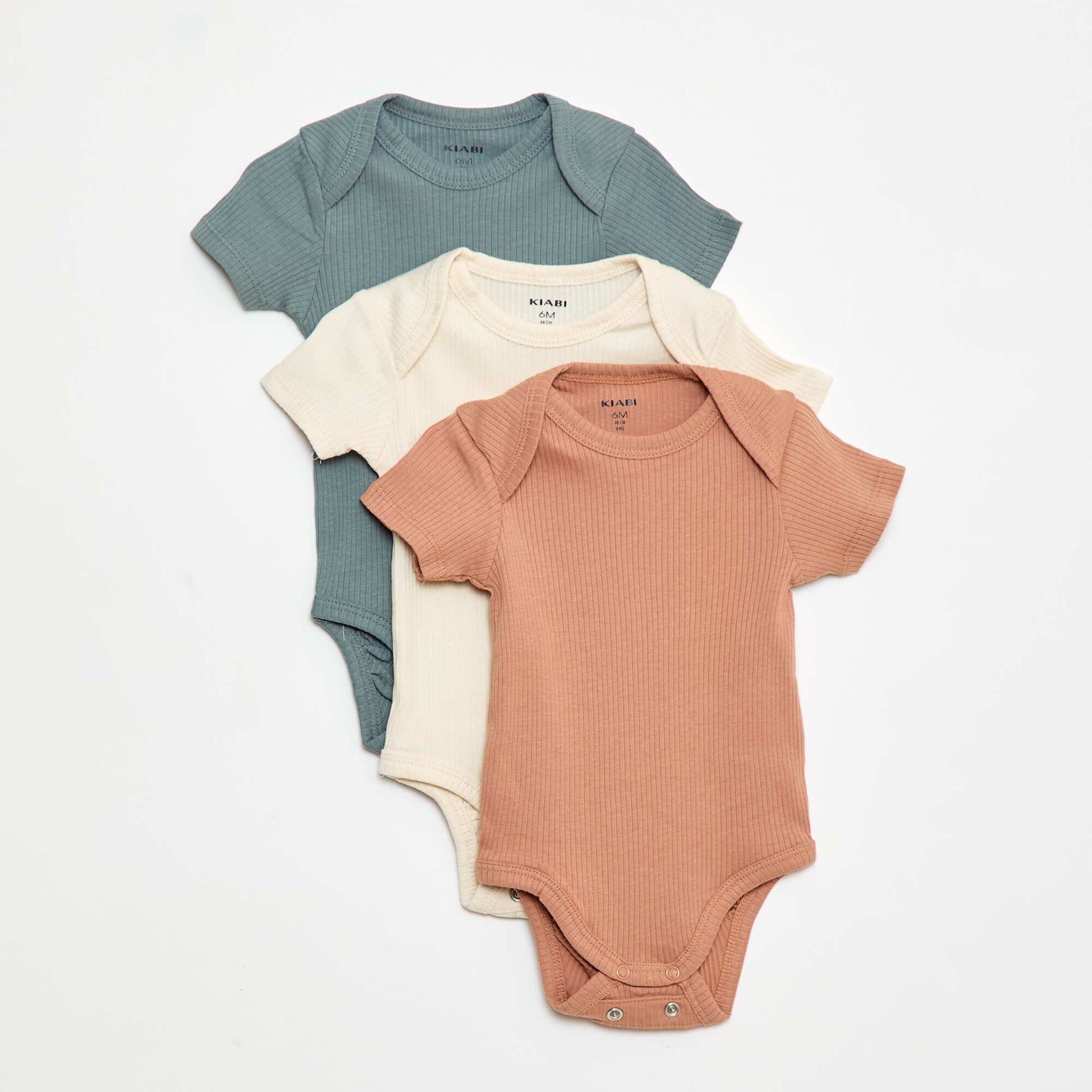 Plain knit grow-with-them bodysuits - Pack of 3 BEIGE
