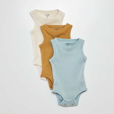Pack of 3 plain grow-with-them strappy bodysuits BEIGE