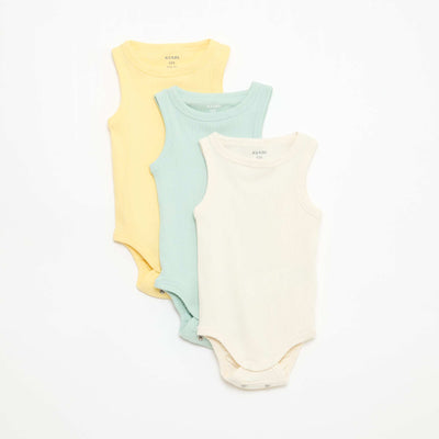 Pack of 3 plain grow-with-them strappy bodysuits YELLOW