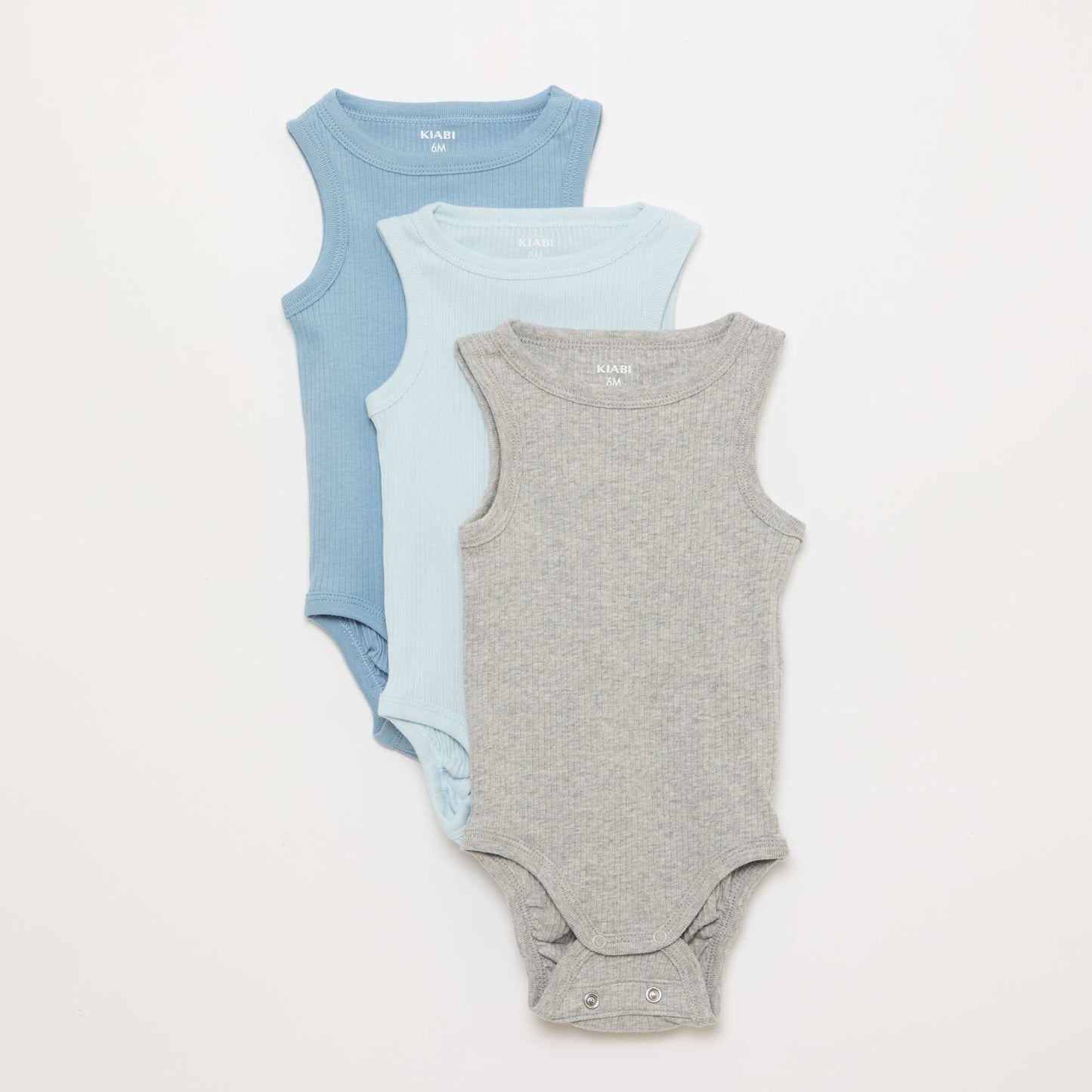 Pack of 3 plain grow-with-them strappy bodysuits BLUE