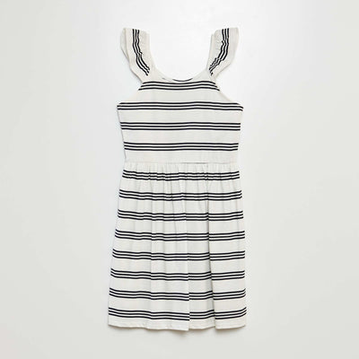 Patterned dress with ruffled straps BLUE
