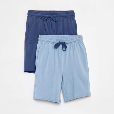 Plain lightweight sweatshirt fabric shorts with 2 pockets BLUE