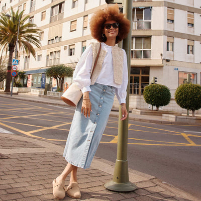 Long denim skirt BLUE