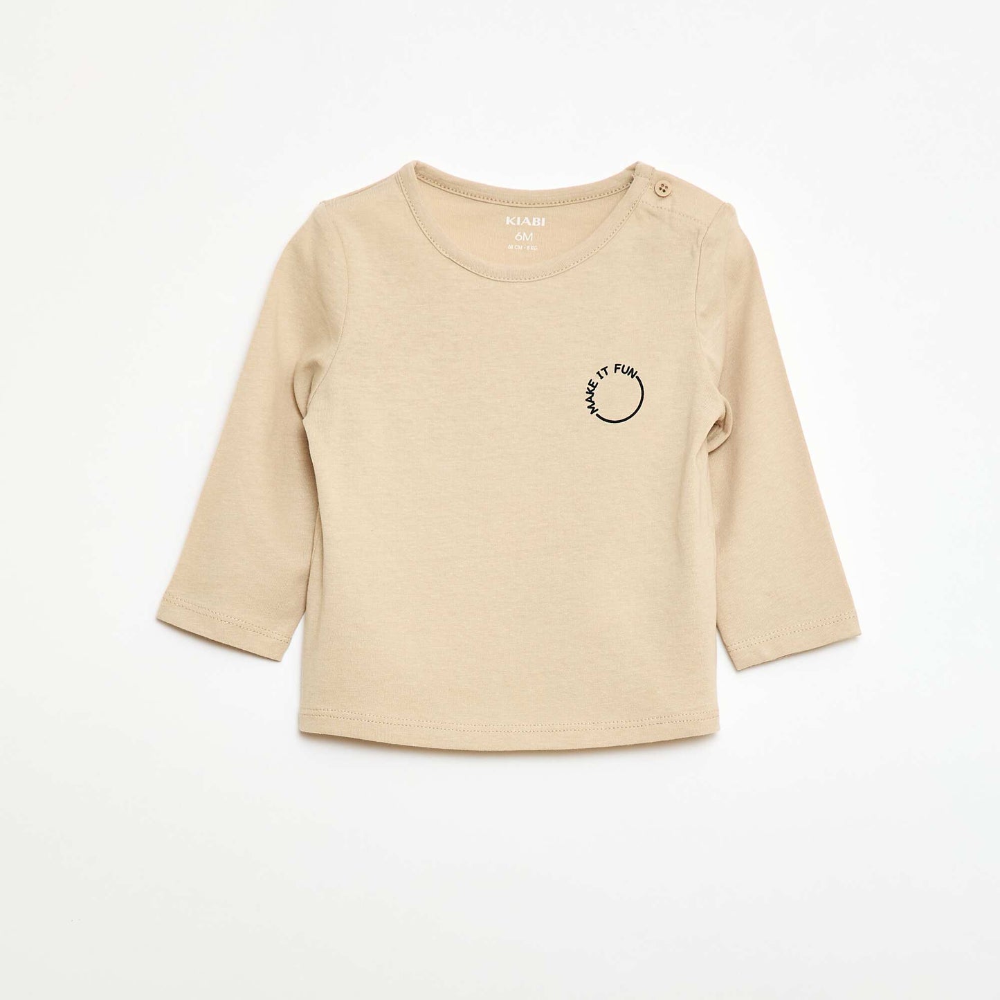 Printed long-sleeved T-shirt BEIGE