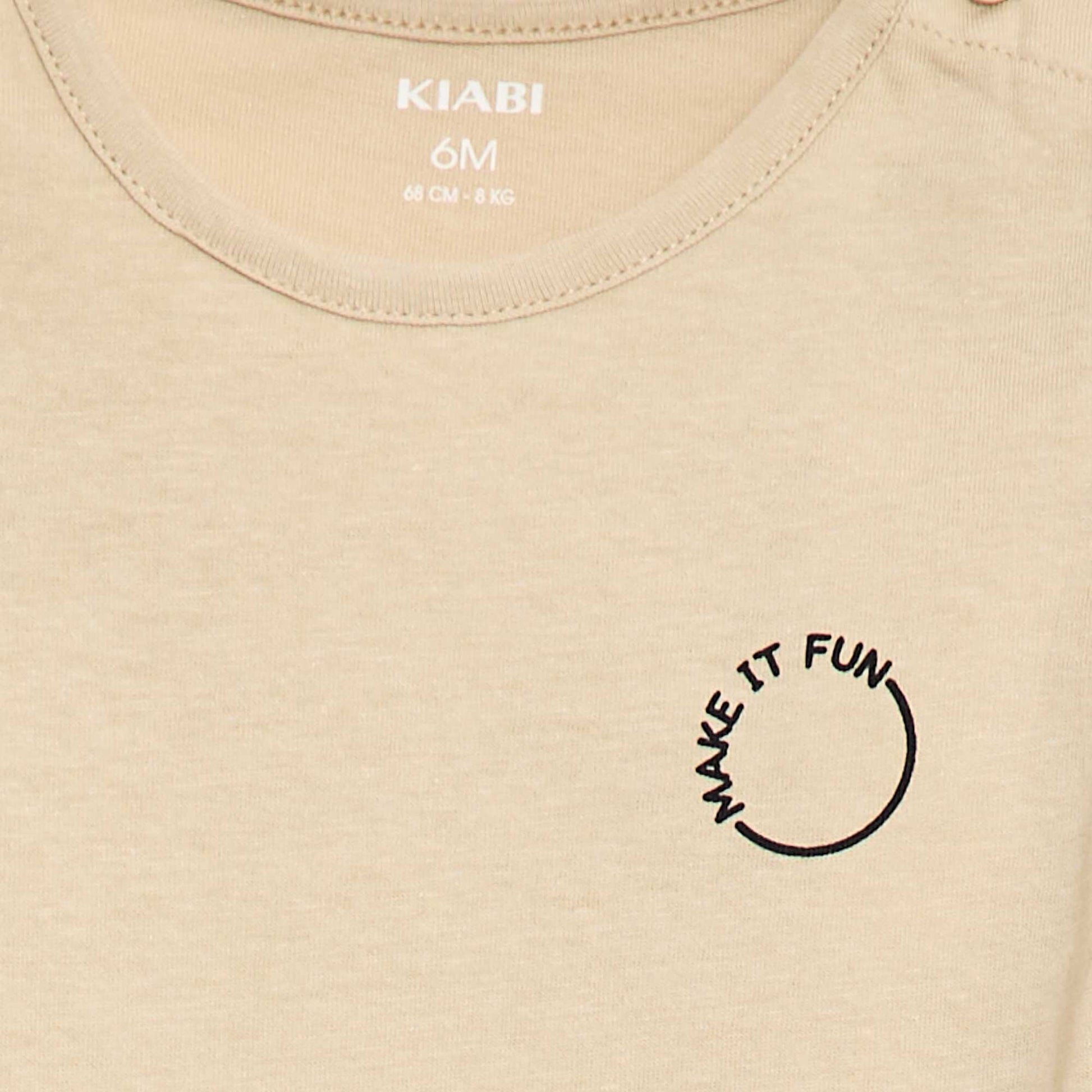 Printed long-sleeved T-shirt BEIGE