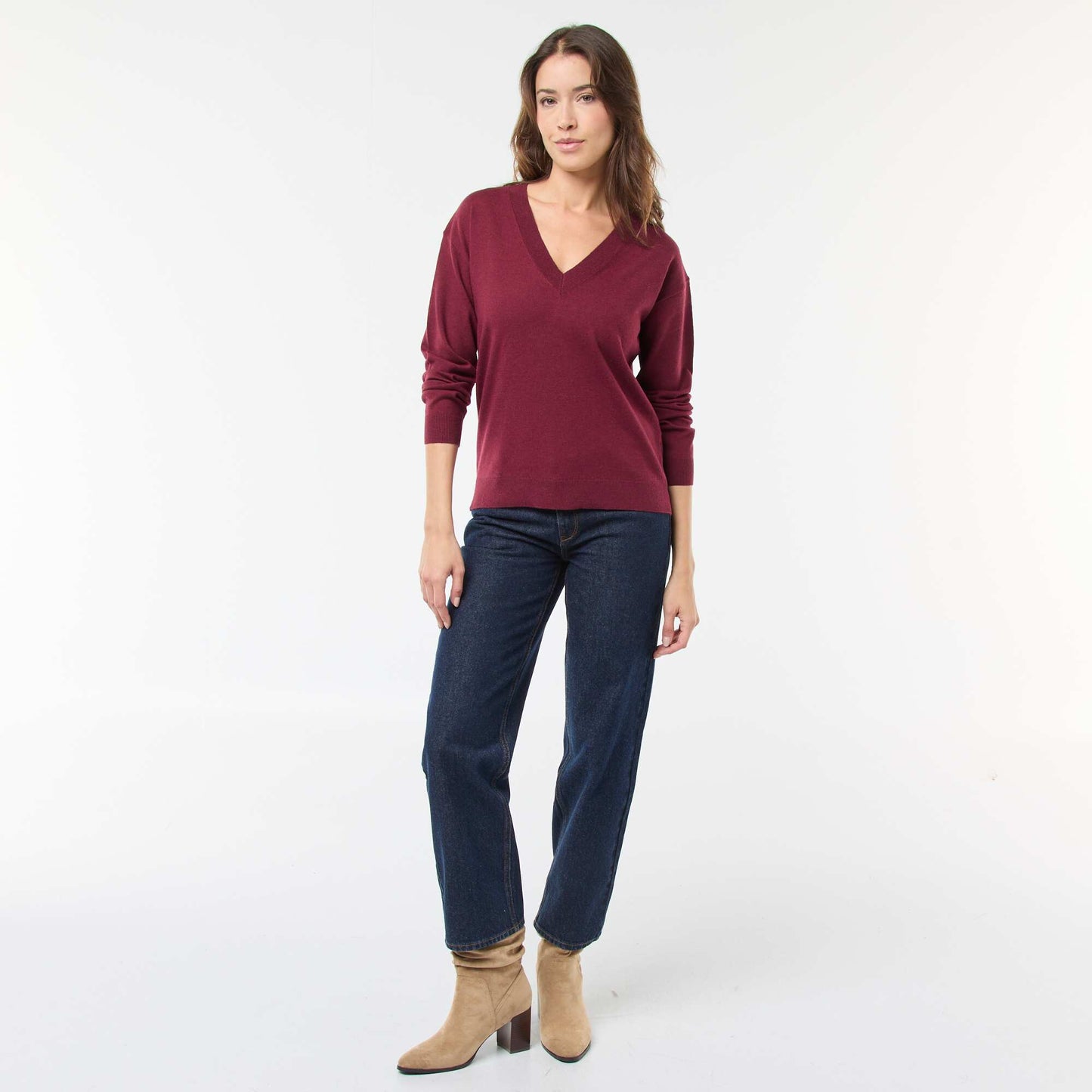 Fine-knit V-neck sweater PURPLE