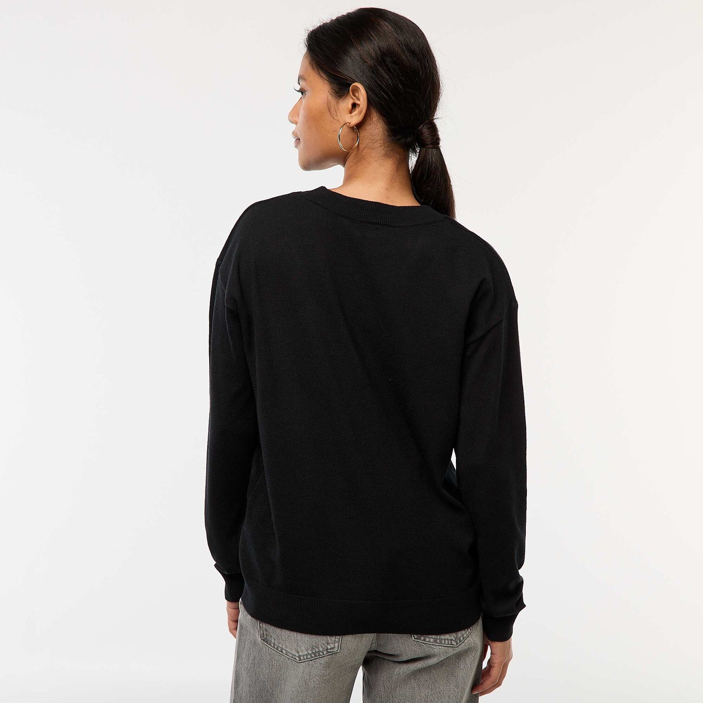 Fine-knit V-neck sweater BLACK