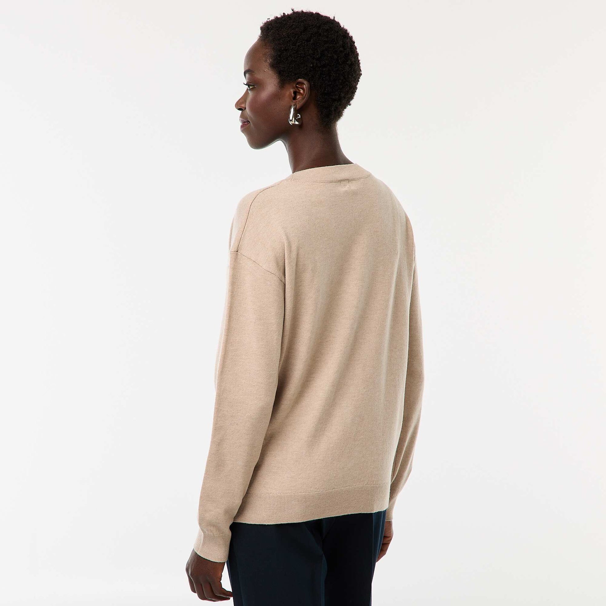 Fine Knit V-Neck Sweater BEIGE