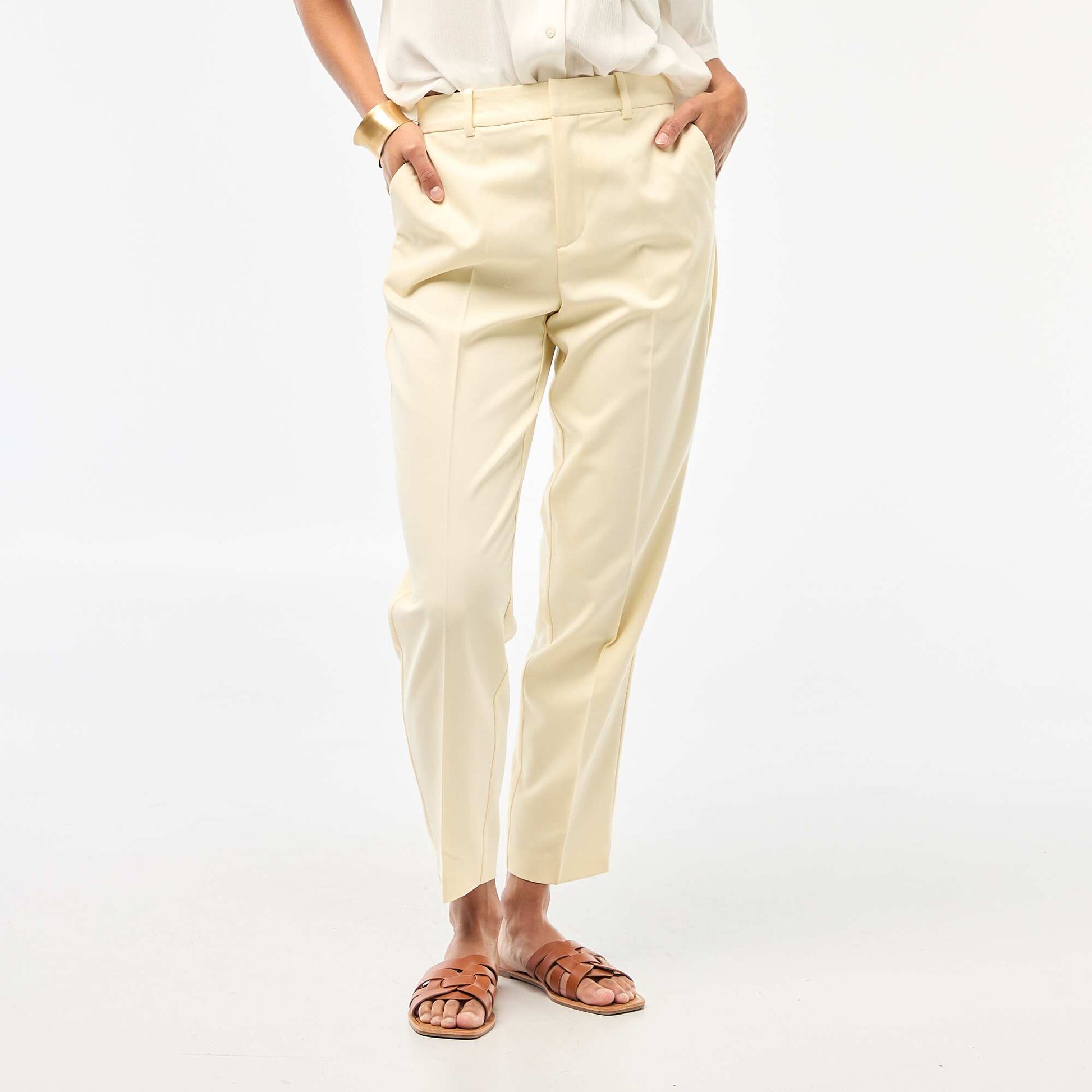 Plain cigarette trousers with 2 pockets BEIGE