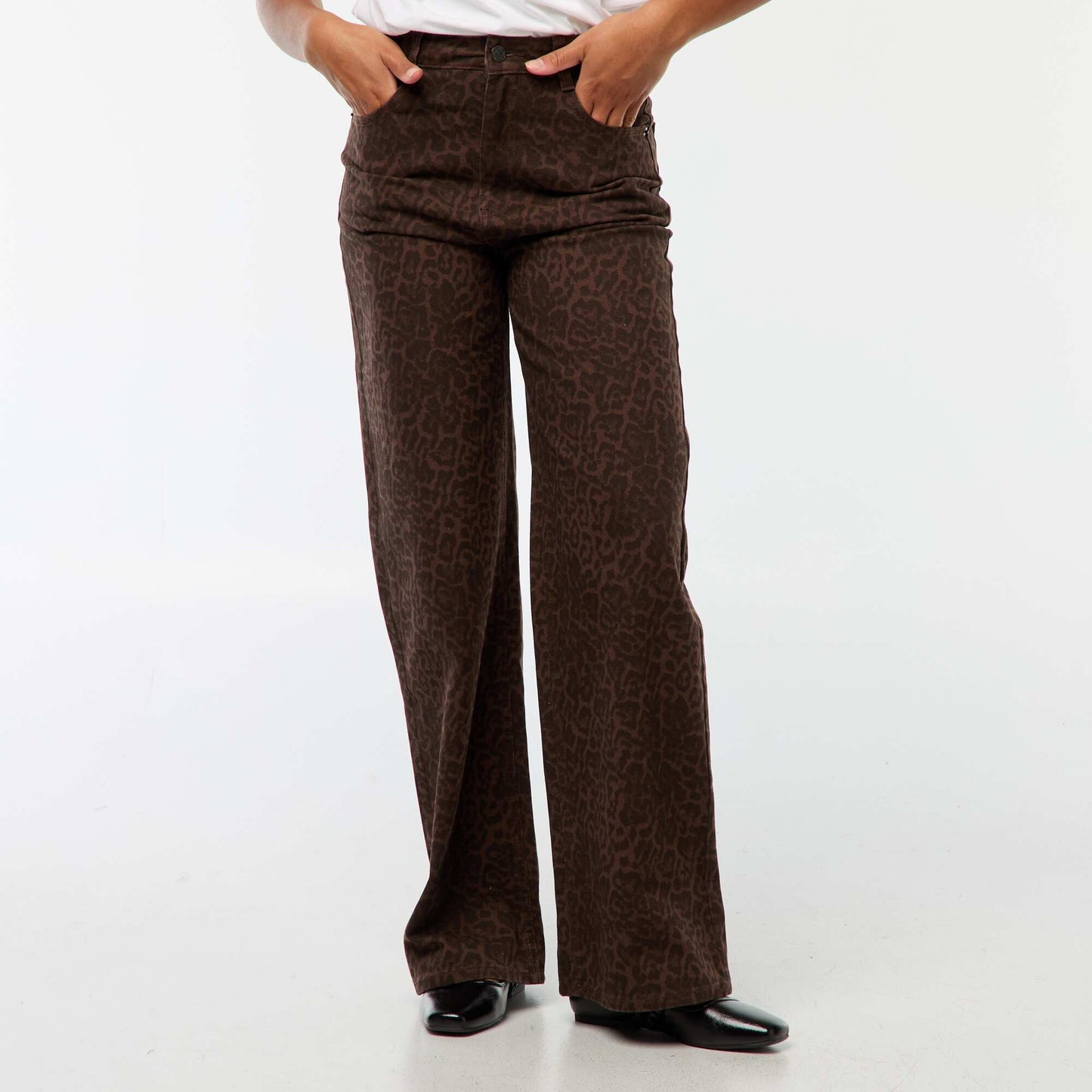 High-rise wide-leg jeans BEIGE