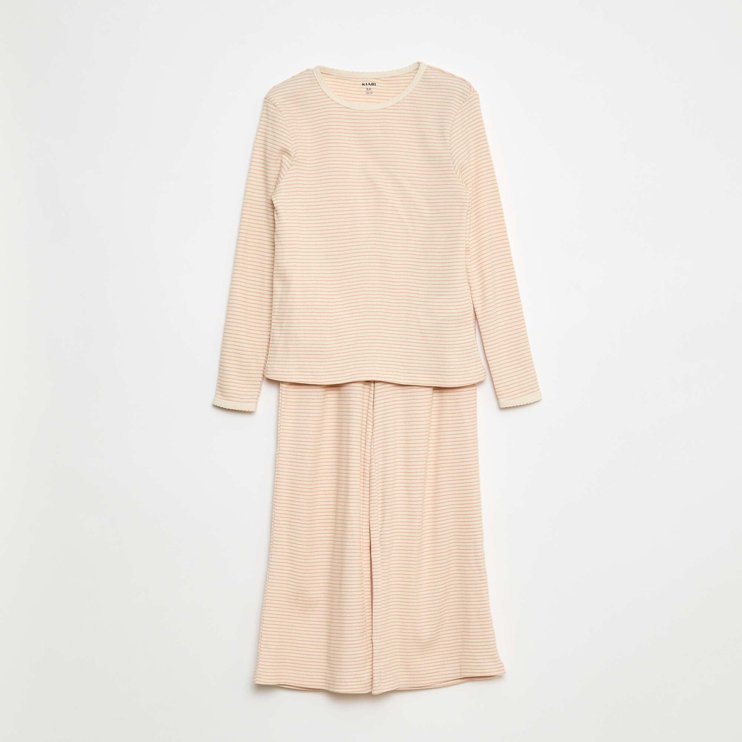 Striped Print Long Pajamas - 2 Piece Set BEIGE