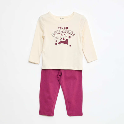 Printed T-shirt + Leggings Pyjama Set - 2 pieces BEIGE