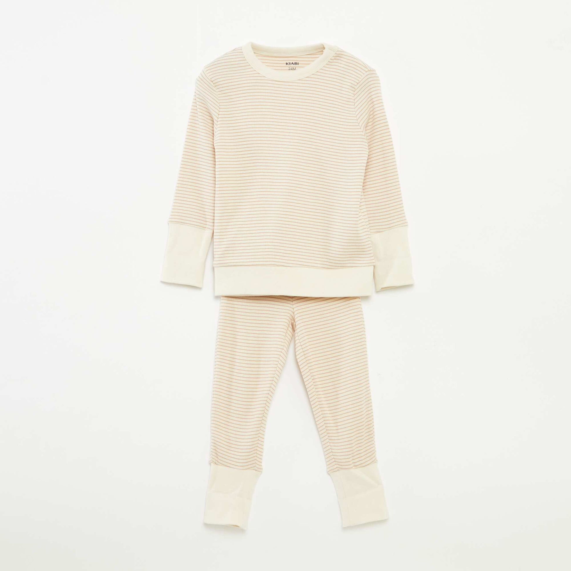 Striped T-shirt and trousers pyjama set - 2-piece set BEIGE