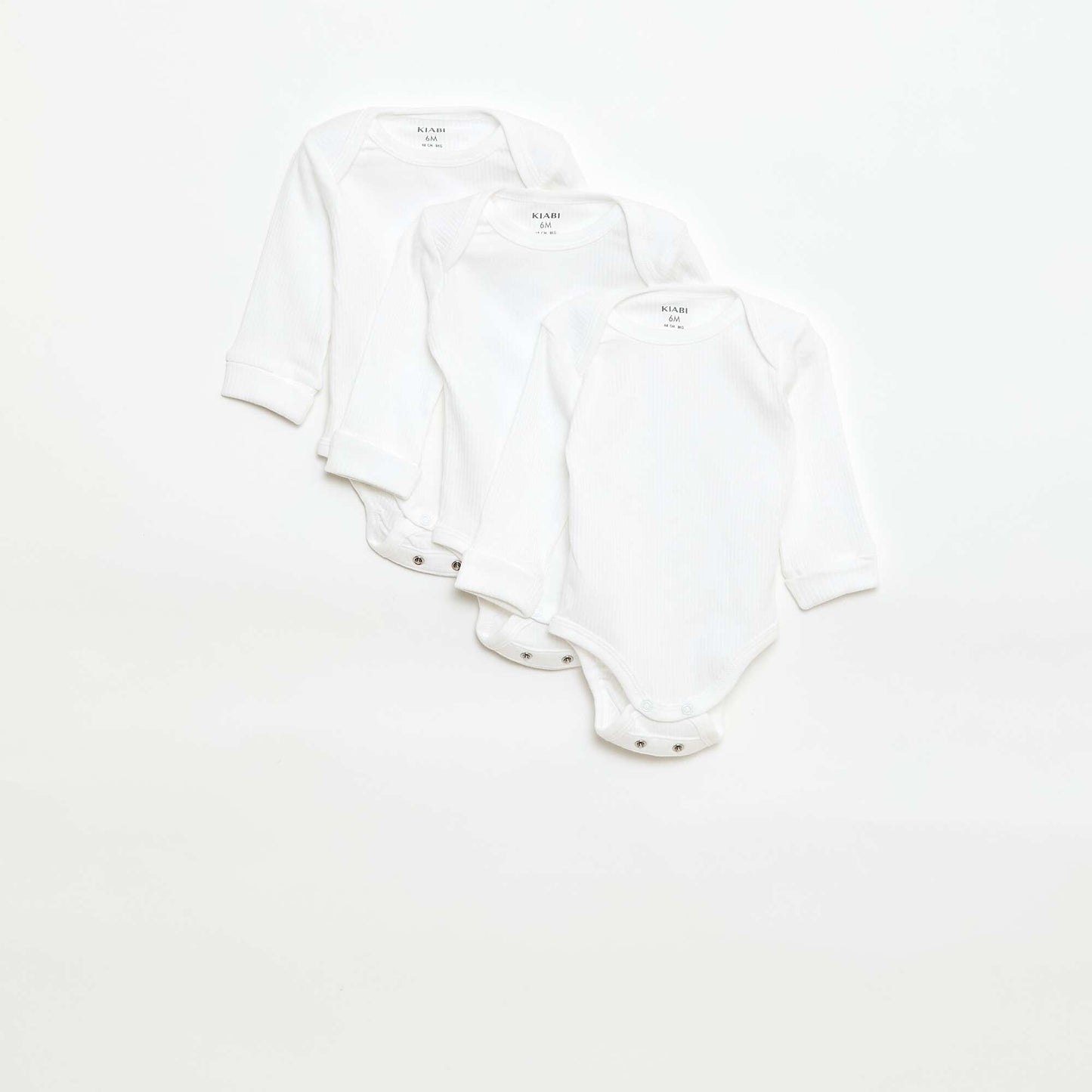 Pack of 3 bodies with envelope neckline and long sleeves WHITE