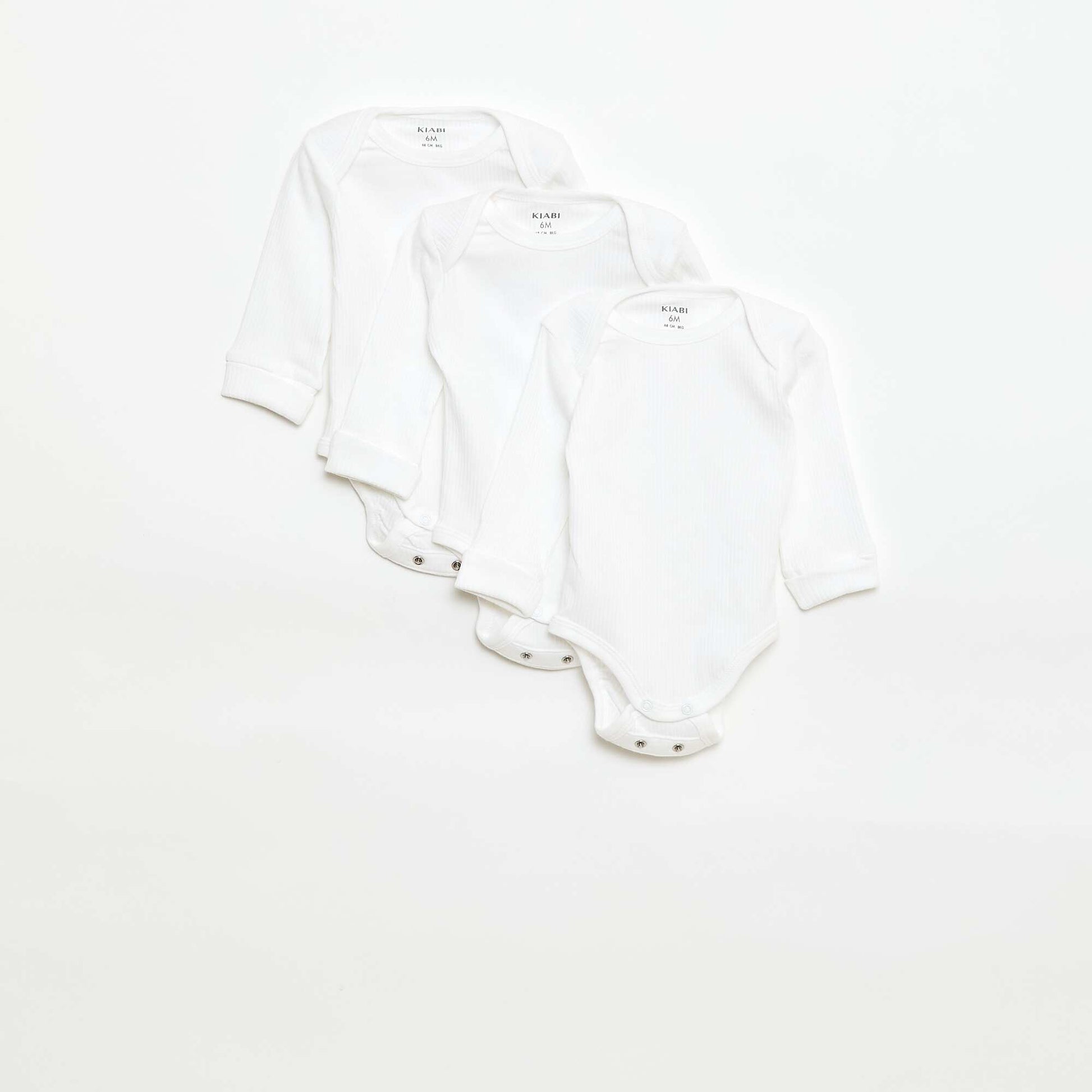 Pack of 3 bodies with envelope neckline and long sleeves WHITE