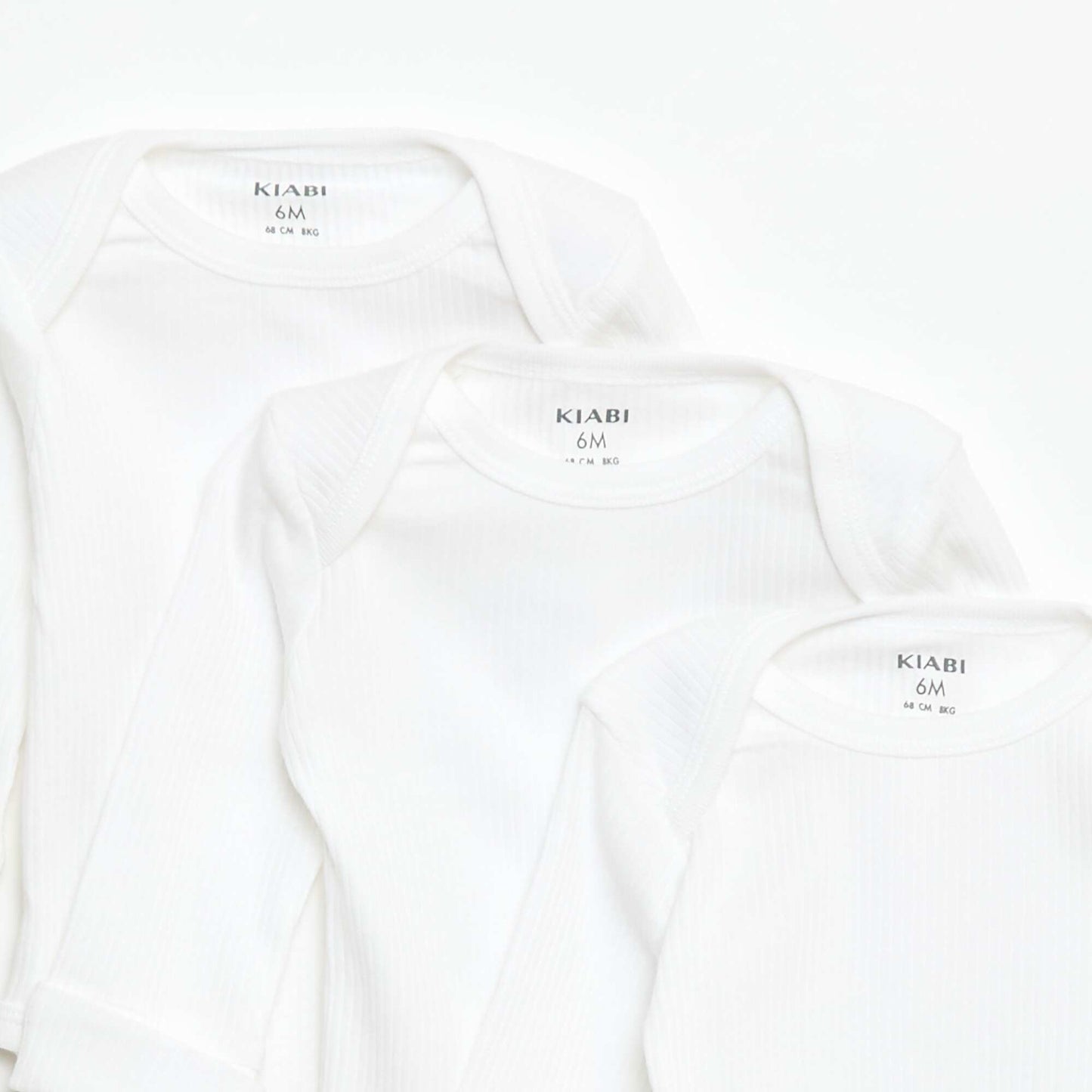 Pack of 3 bodies with envelope neckline and long sleeves WHITE