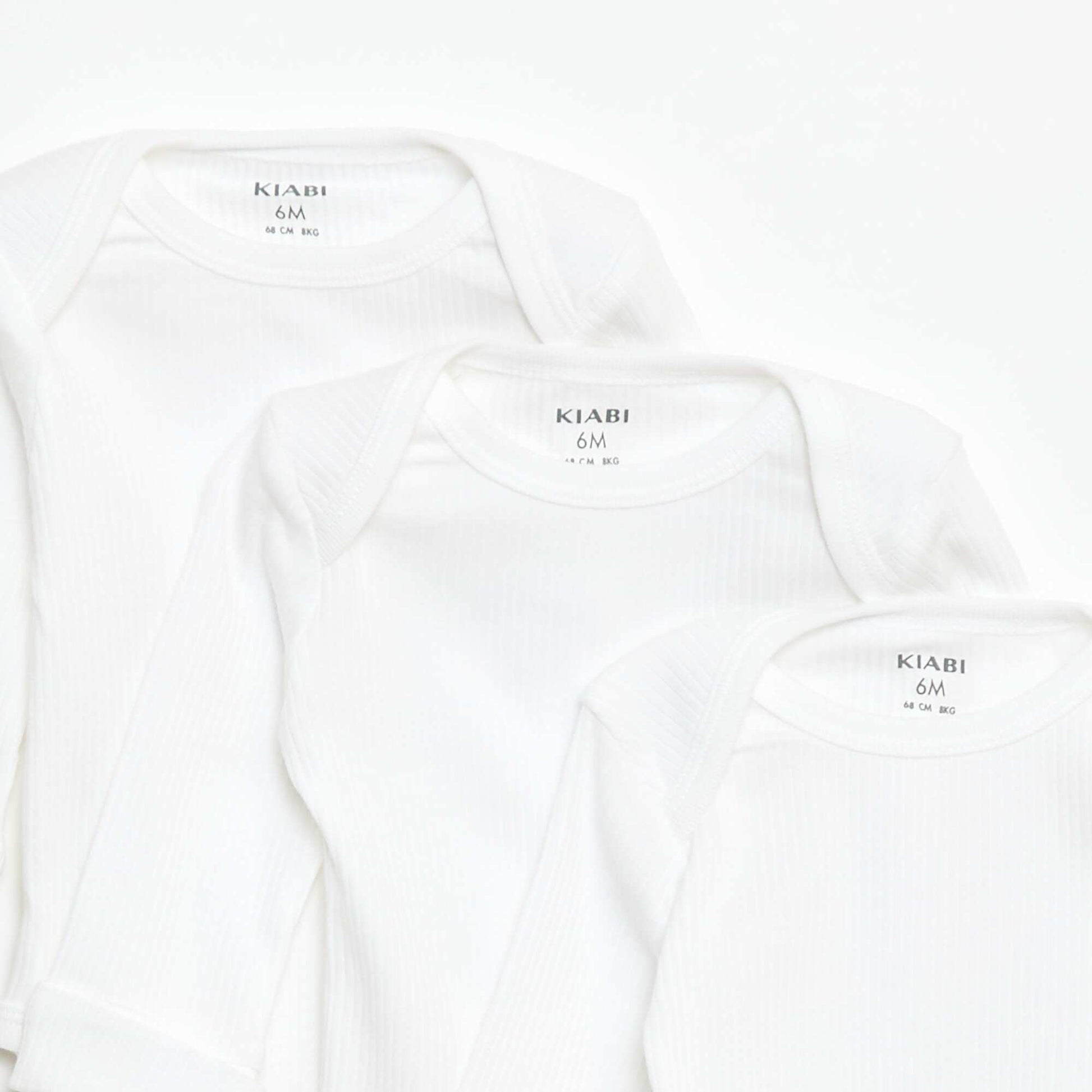 Pack of 3 bodies with envelope neckline and long sleeves WHITE