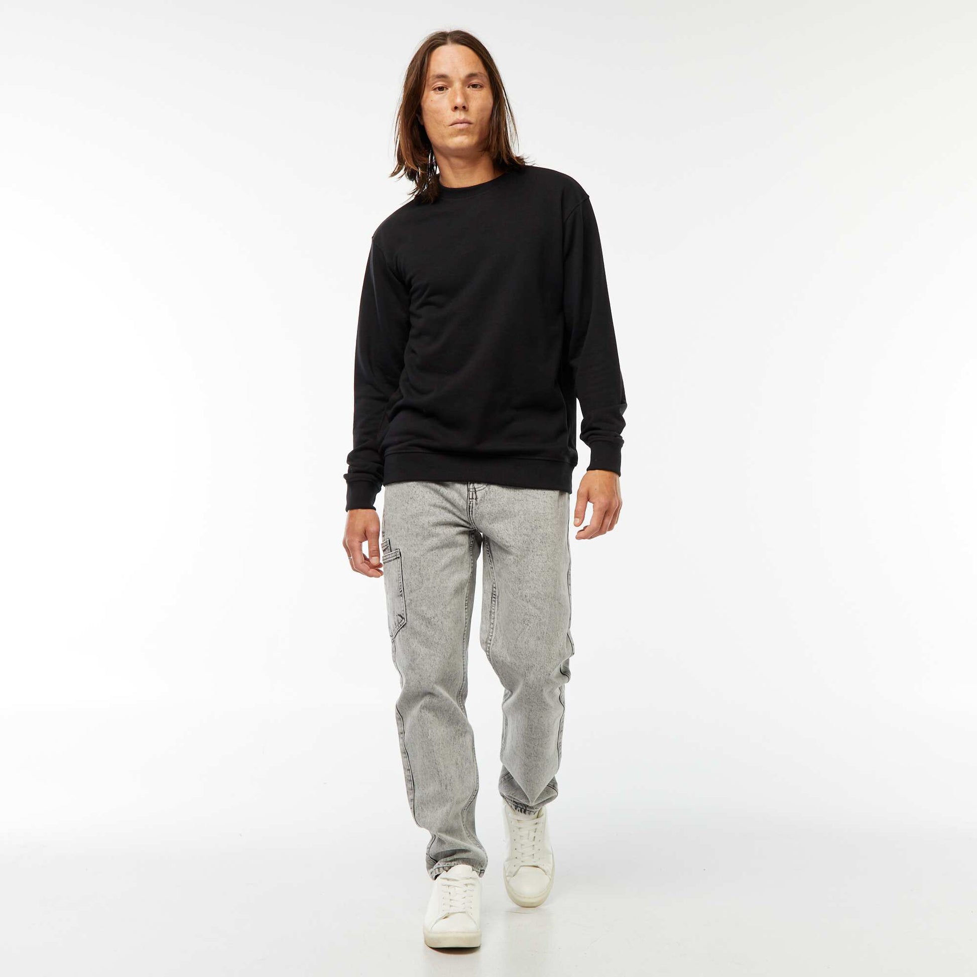 Plain Lightweight Fleece Sweatshirt BLACK