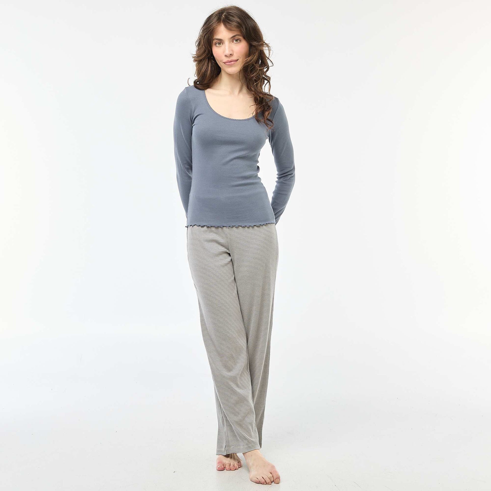 Ribbed Pyjama T-Shirt GREY