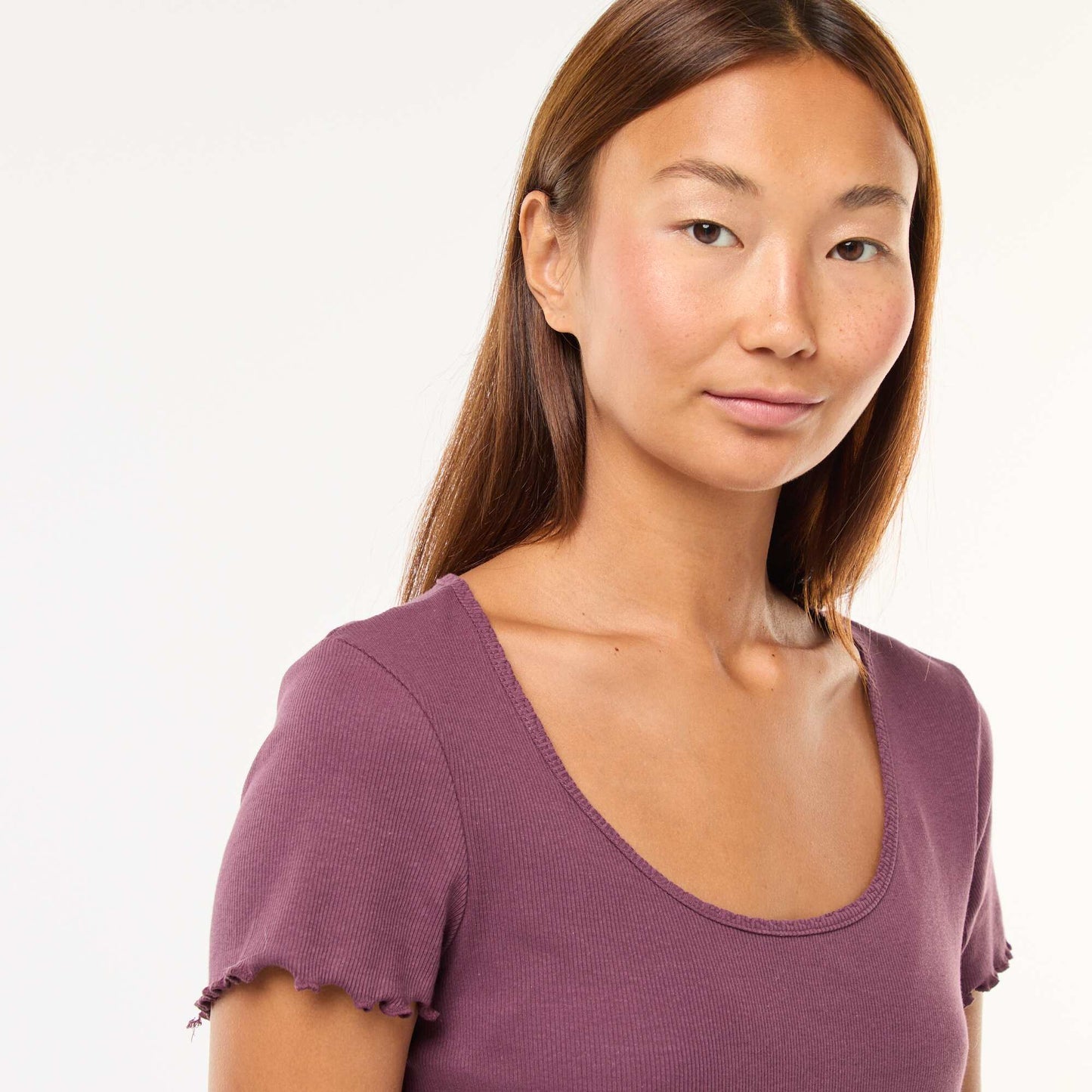Solid Ribbed Knit Short-Sleeve T-Shirt PURPLE