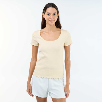 Solid Ribbed Knit Short-Sleeve T-Shirt BEIGE