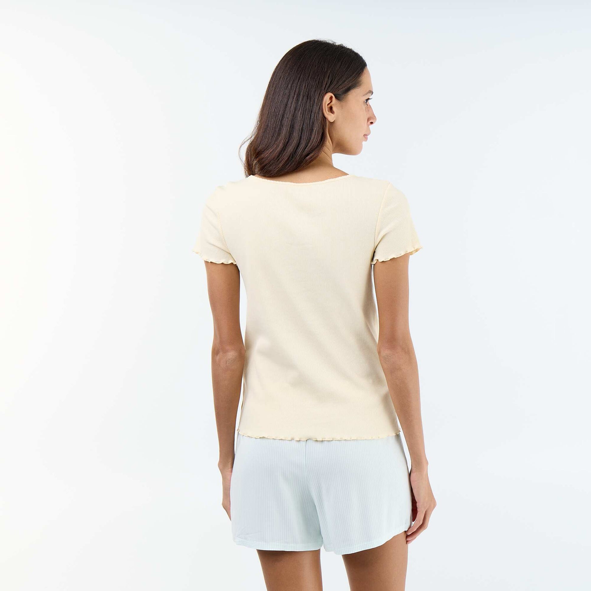 Solid Ribbed Knit Short-Sleeve T-Shirt BEIGE