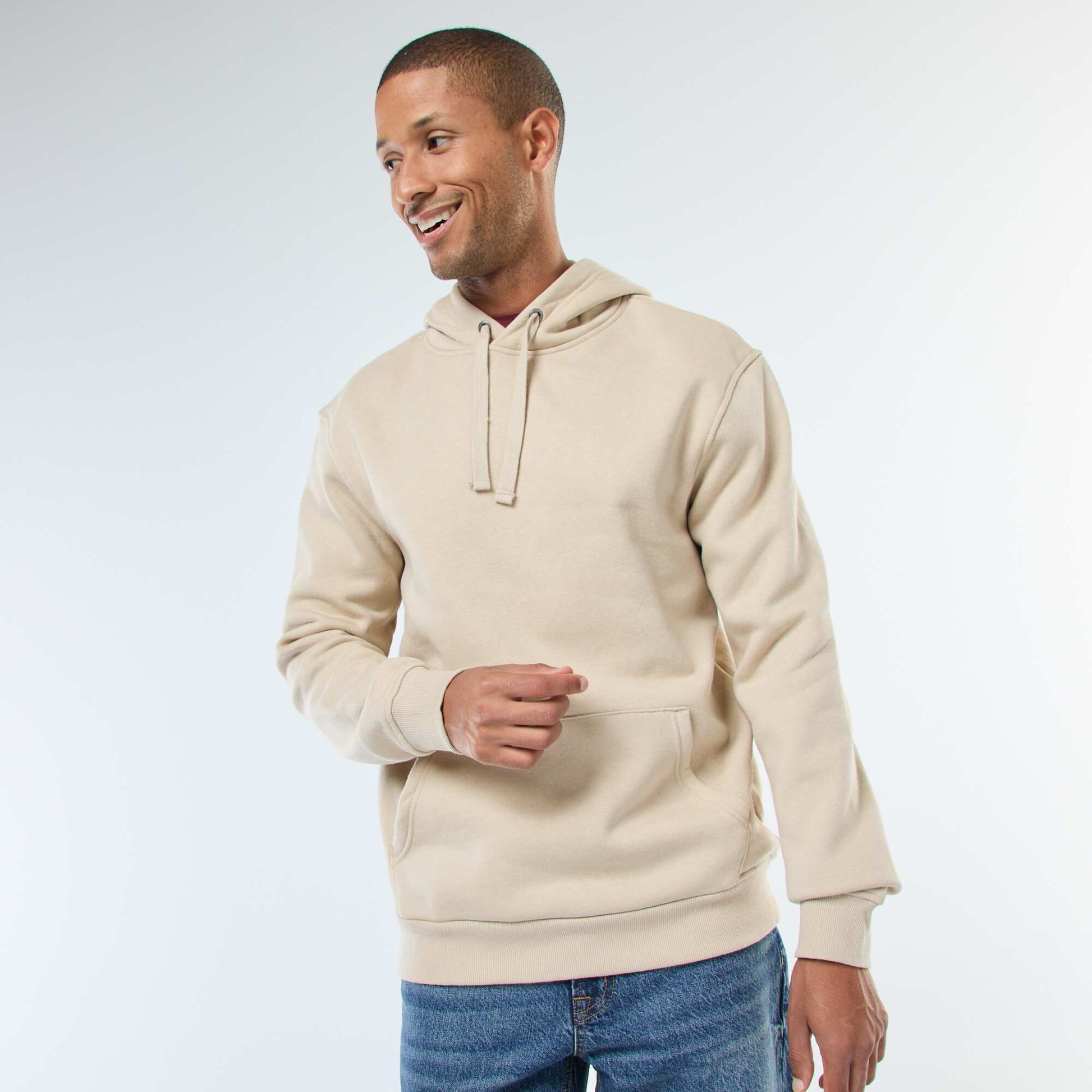 Brushed Fleece Hoodie with Kangaroo Pocket BEIGE
