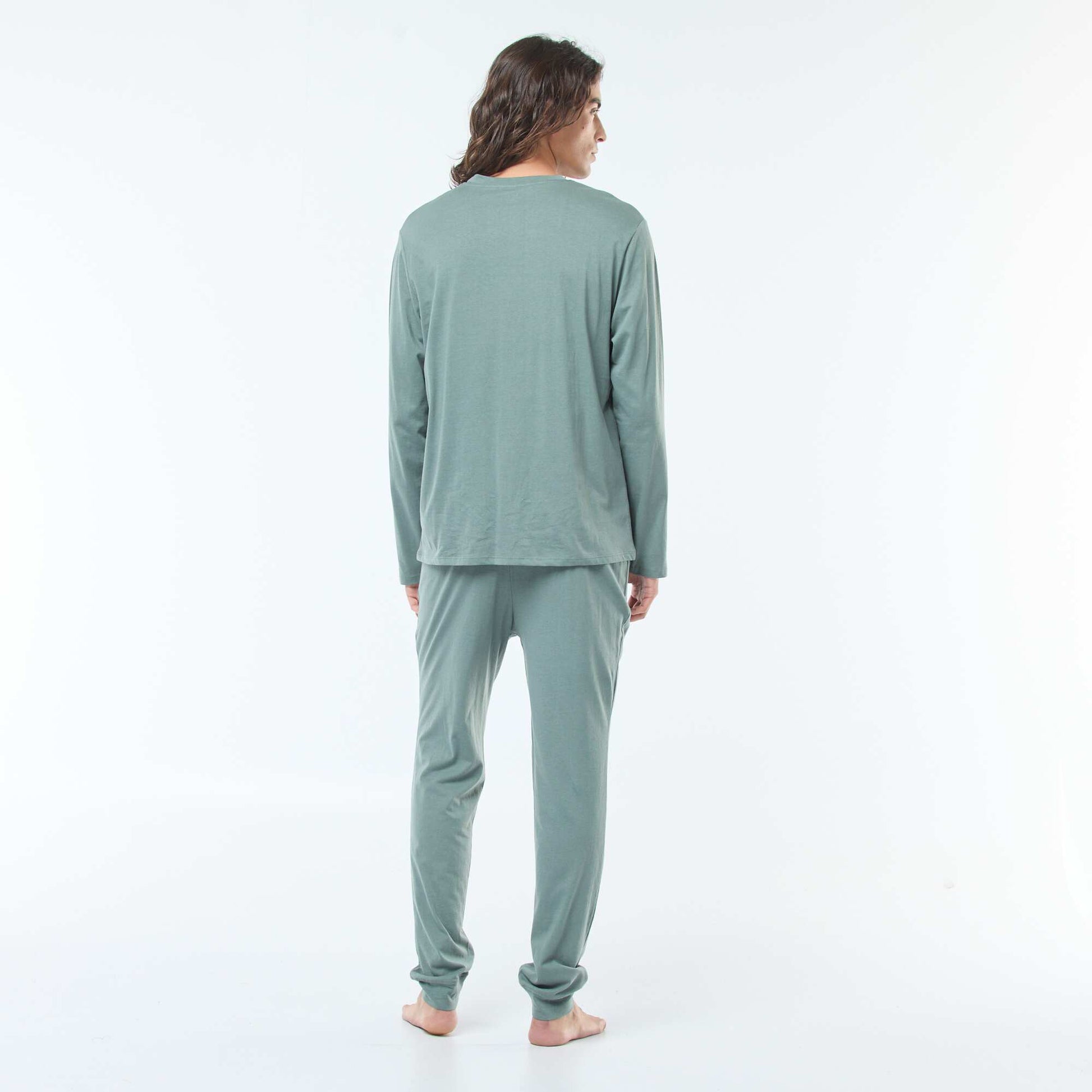 Long jersey T-shirt and trousers pyjama set - 2-piece set GREEN