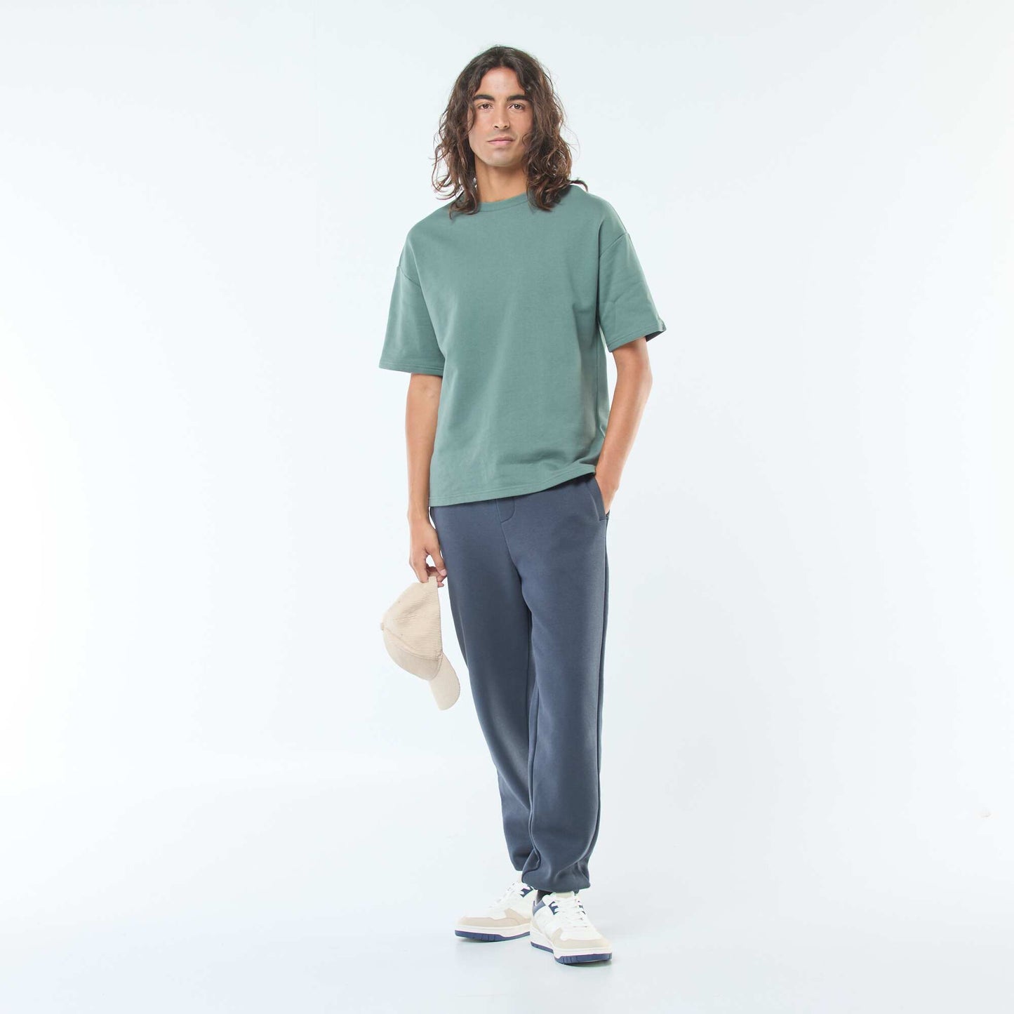 Plain joggers with drawstrings at the waist BLUE